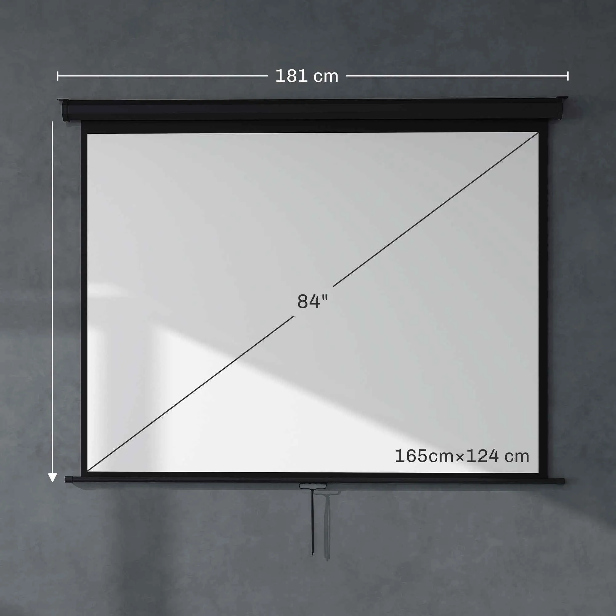 HOMCOM Projector Screen 84" 4:3 Format, 160° Angle and Ceiling or Wall Mount, Black - Image 3