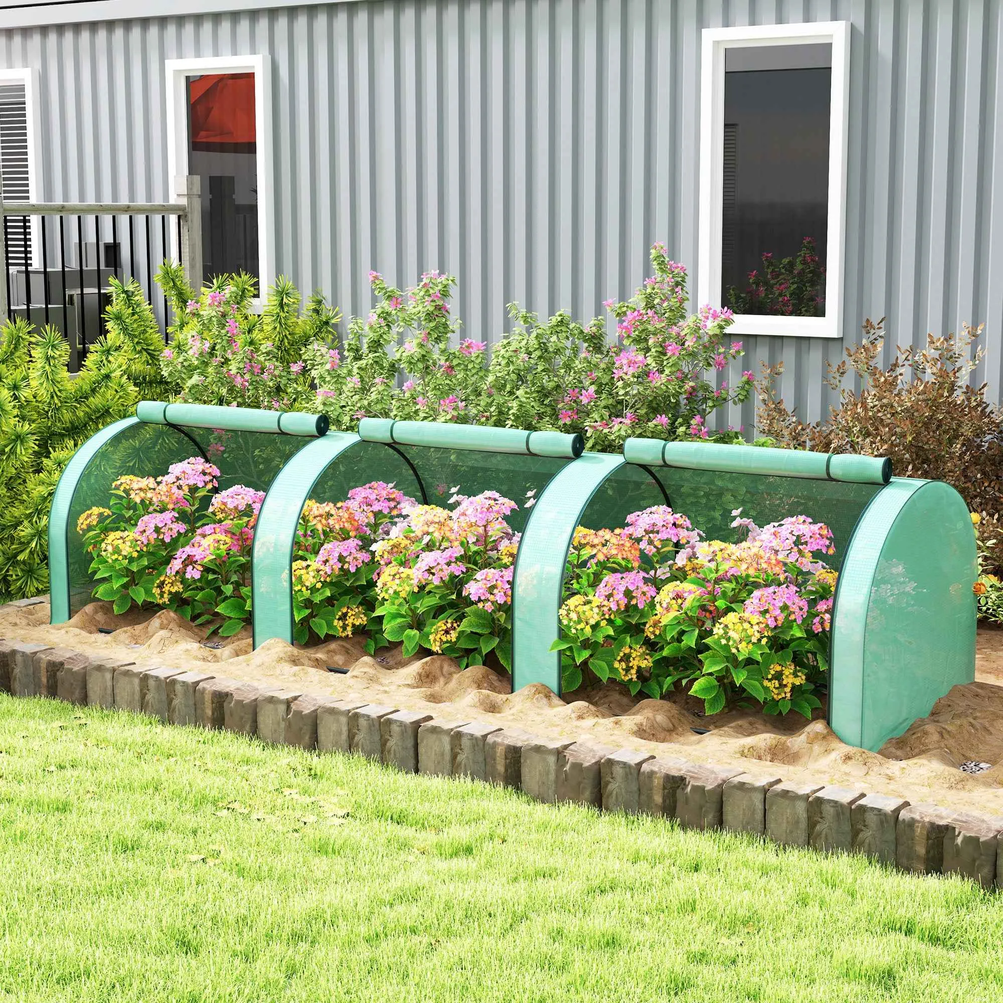 Outsunny Steel and PP Plastic Tunnel Greenhouse with Roll-Up Doors, 3x1x0.8 m, Green - Image 2