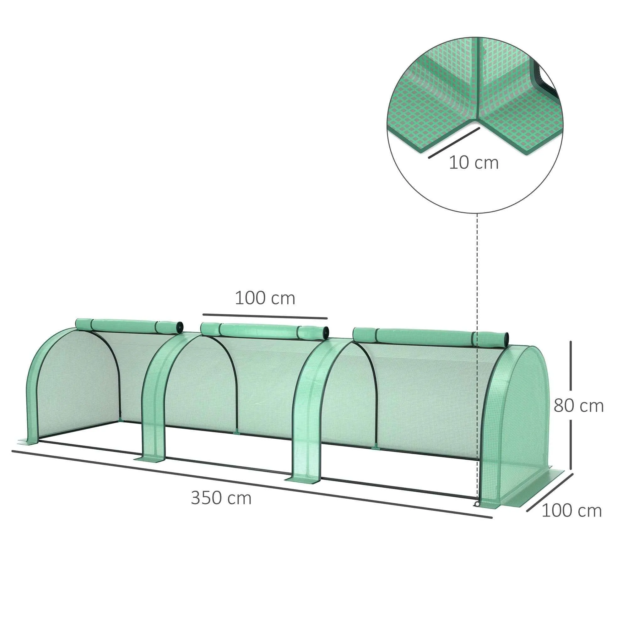 Outsunny Steel and PP Plastic Tunnel Greenhouse with Roll-Up Doors, 3x1x0.8 m, Green - Image 3