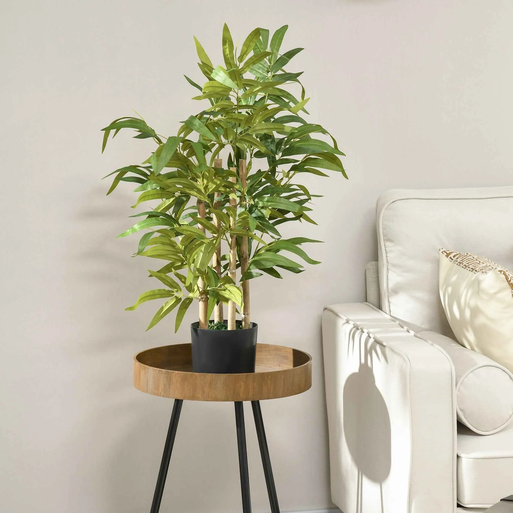 HOMCOM 60cm High Artificial Bamboo Plant in Green Polyester and PP with Cement Pot Ø15x12.5cm - Image 2