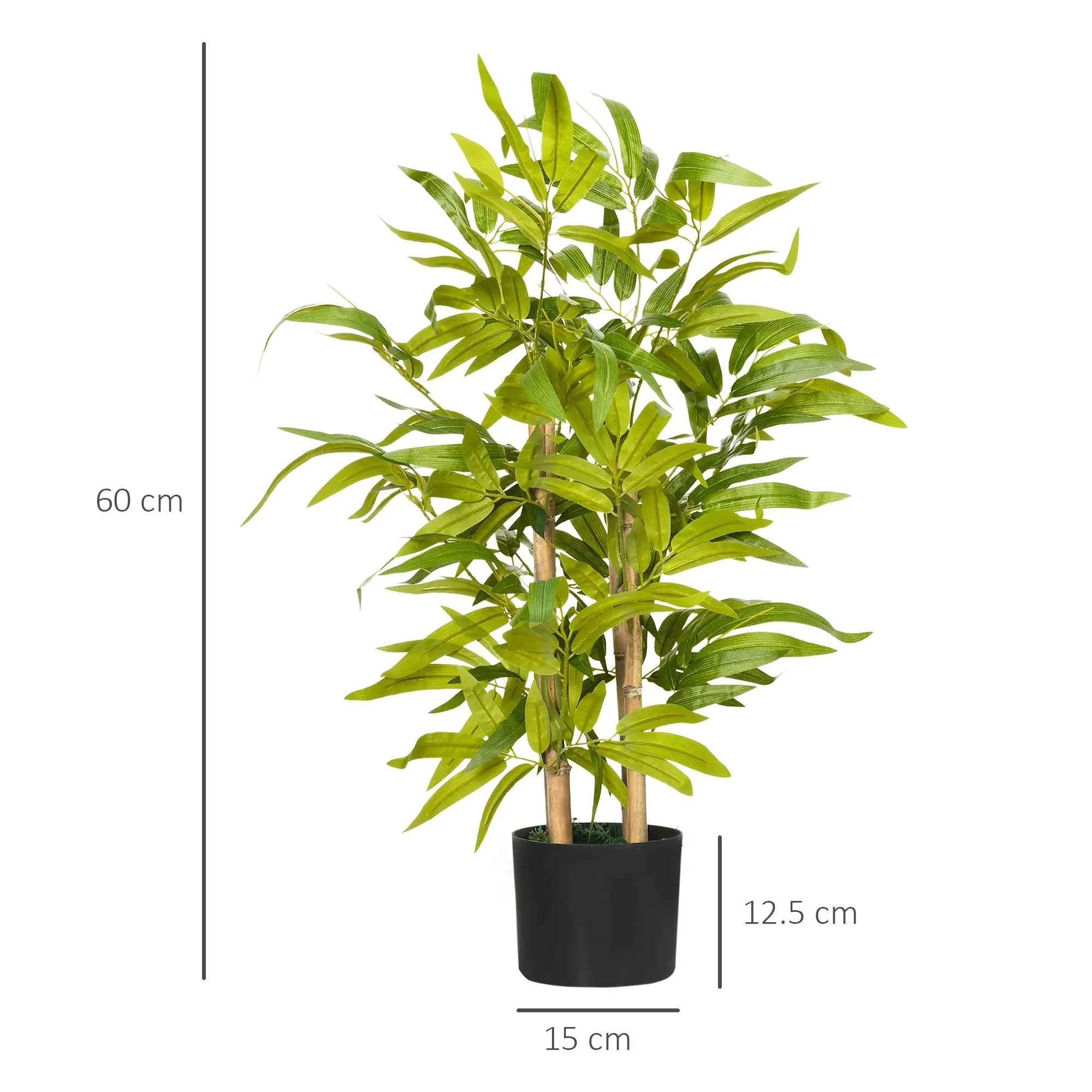 HOMCOM 60cm High Artificial Bamboo Plant in Green Polyester and PP with Cement Pot Ø15x12.5cm - Image 3