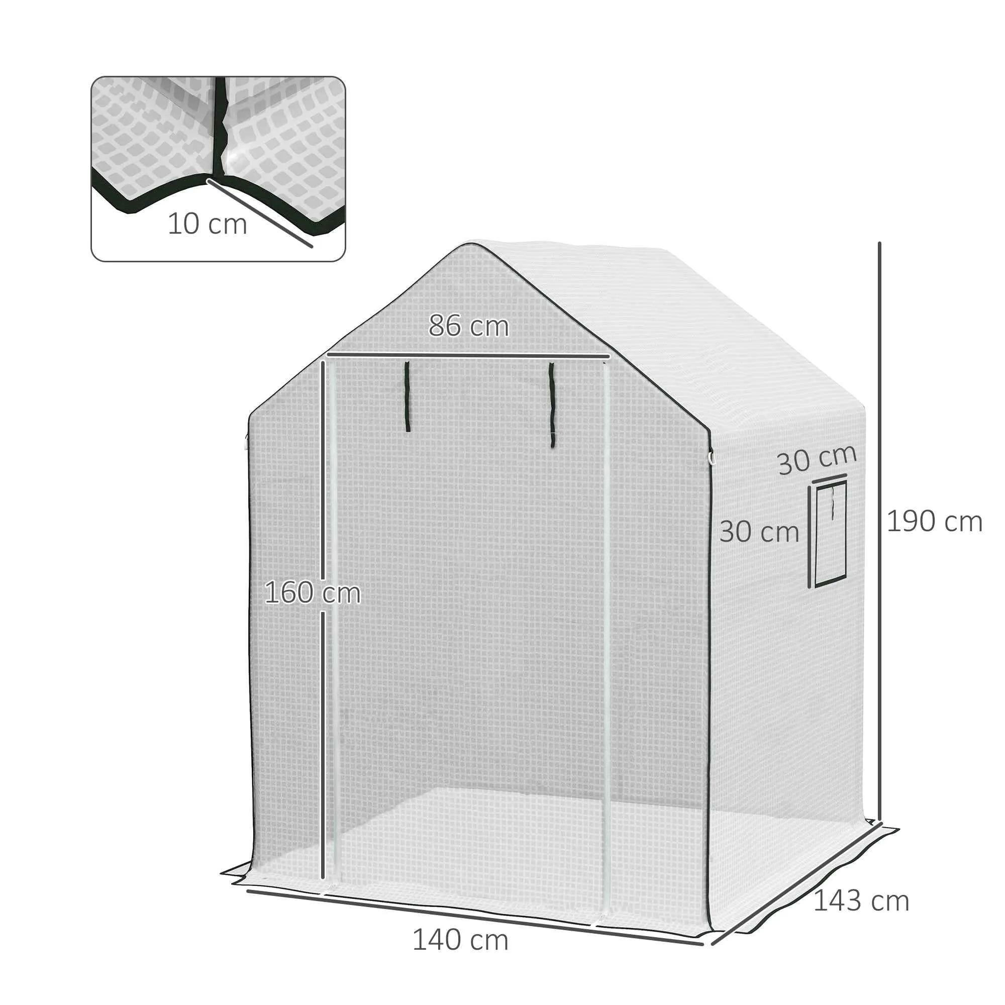 Outsunny PE Garden Greenhouse Cover with Hinged Door and Windows, 140x143x190cm, White - Image 3