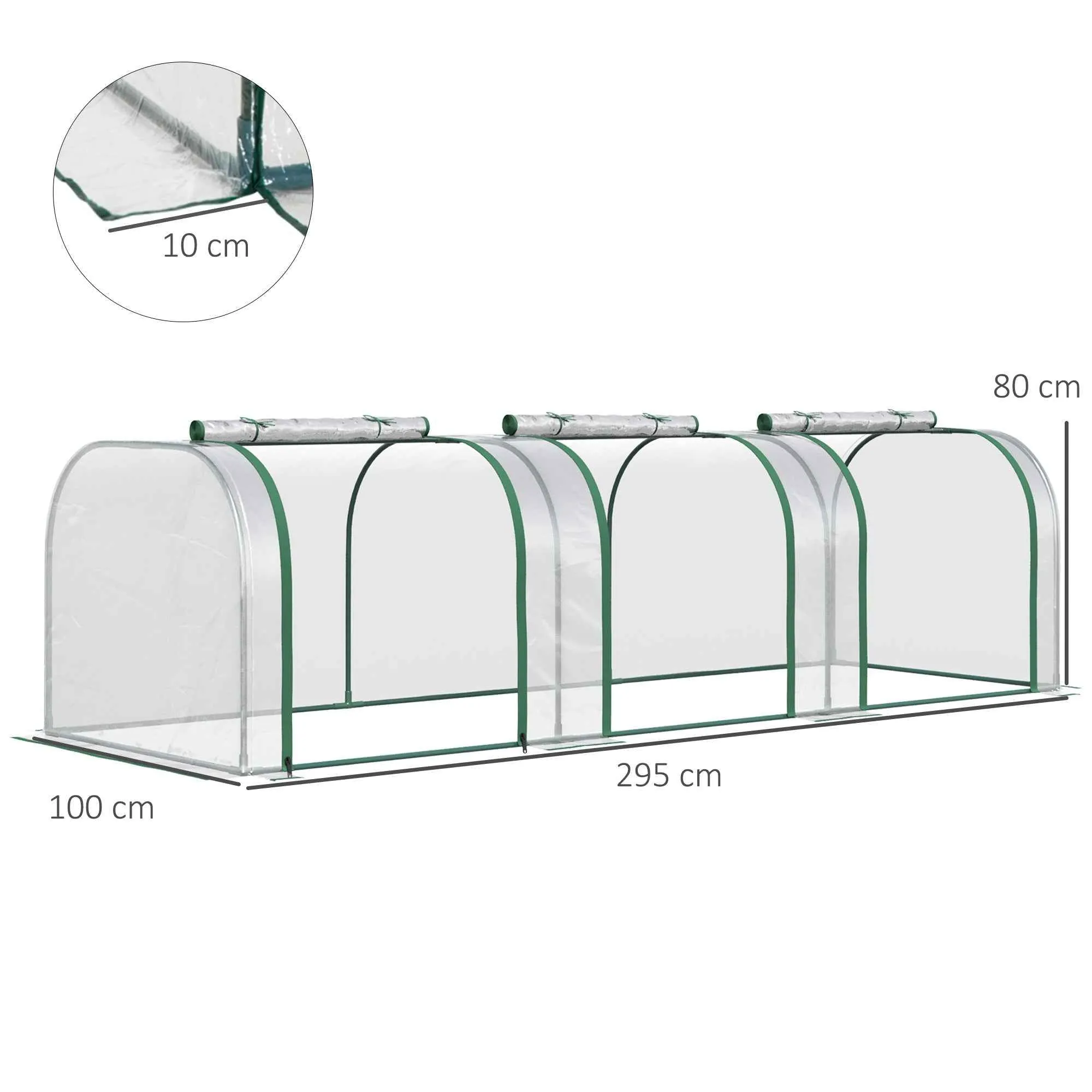 Outsunny Clear PVC and Steel Tunnel Greenhouse with Hinged Doors, 295x100x80 cm - Image 3