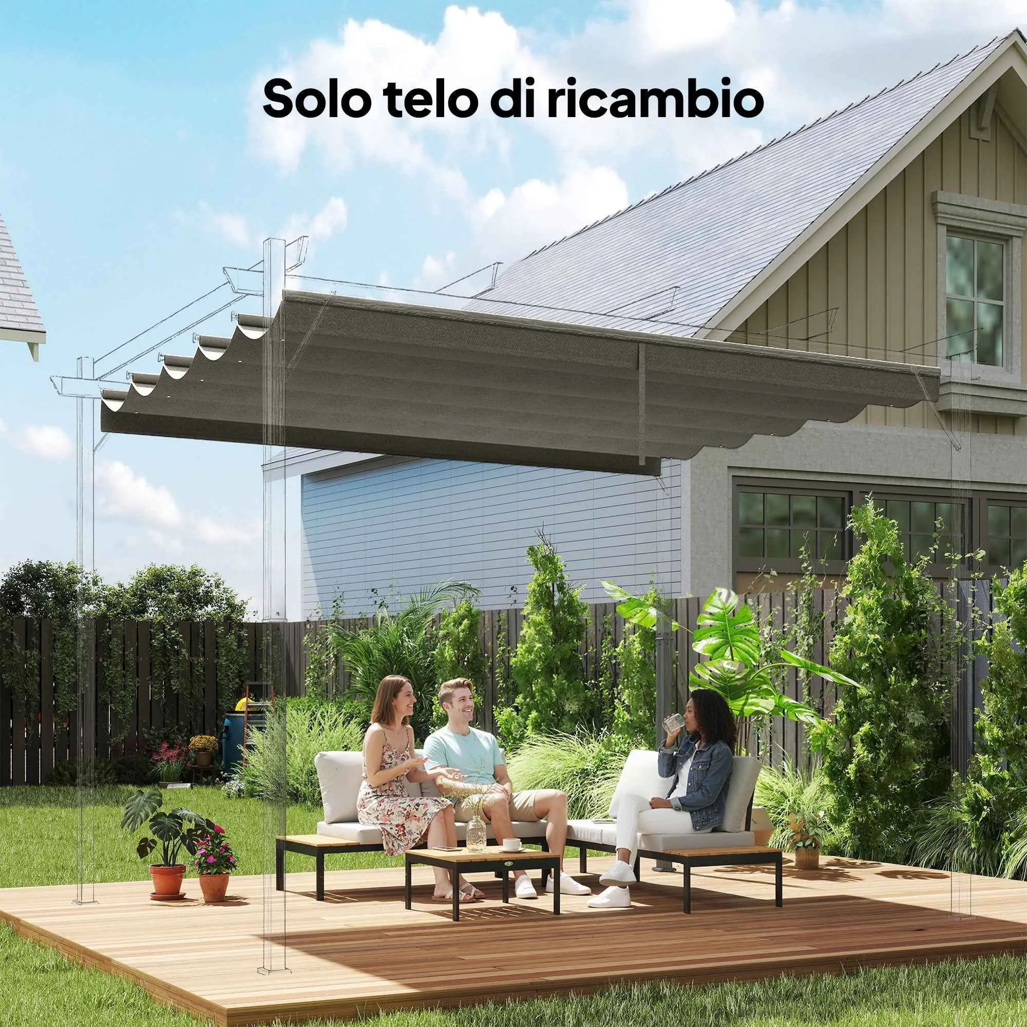 Outsunny Replacement Canopy for 3x3m Gazebo with 10 Drainage Holes, Light Grey - Image 2