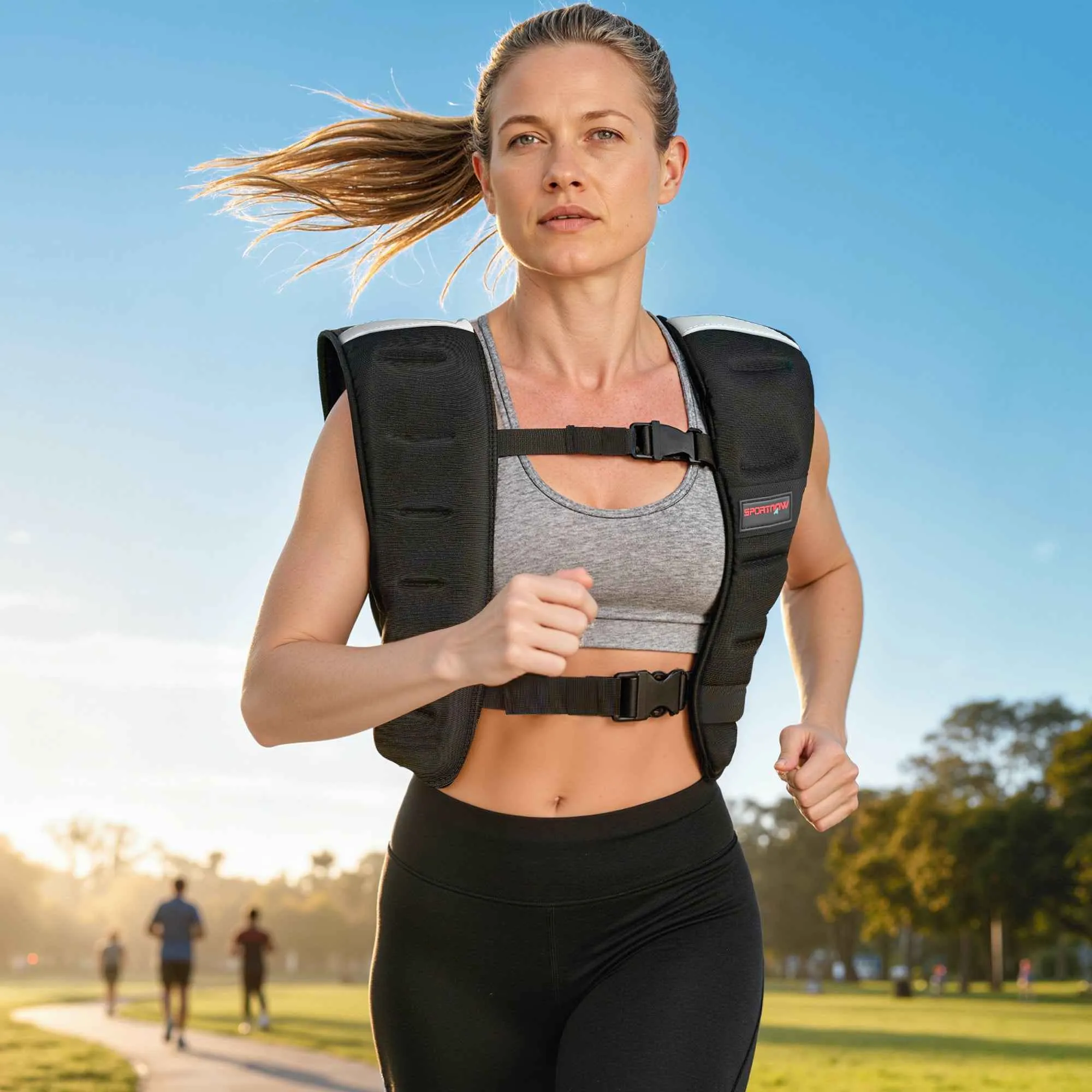 SPORTNOW Weighted Vest 8 kg with Adjustable Straps and Reflective Strips, in Neoprene and Sand, 43x33 cm, Black - Image 2
