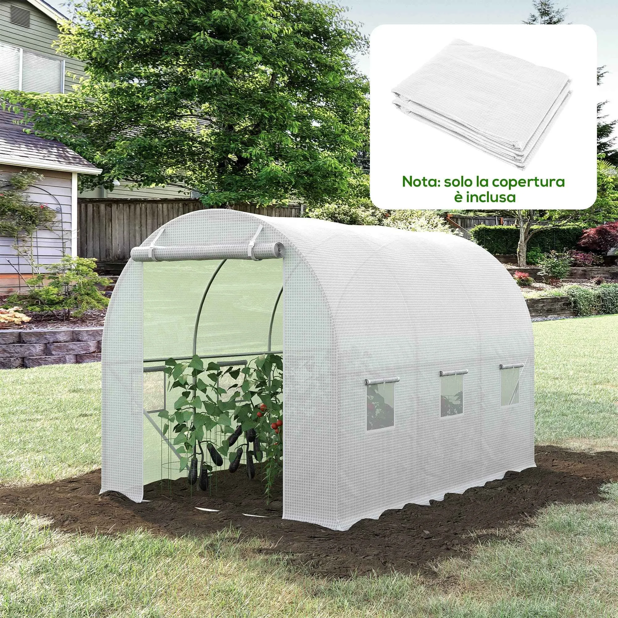 Outsunny PE Greenhouse Cover with 6 Windows, Roll-Up Door and Buried Edges, 3x2x2 m, White - Image 2