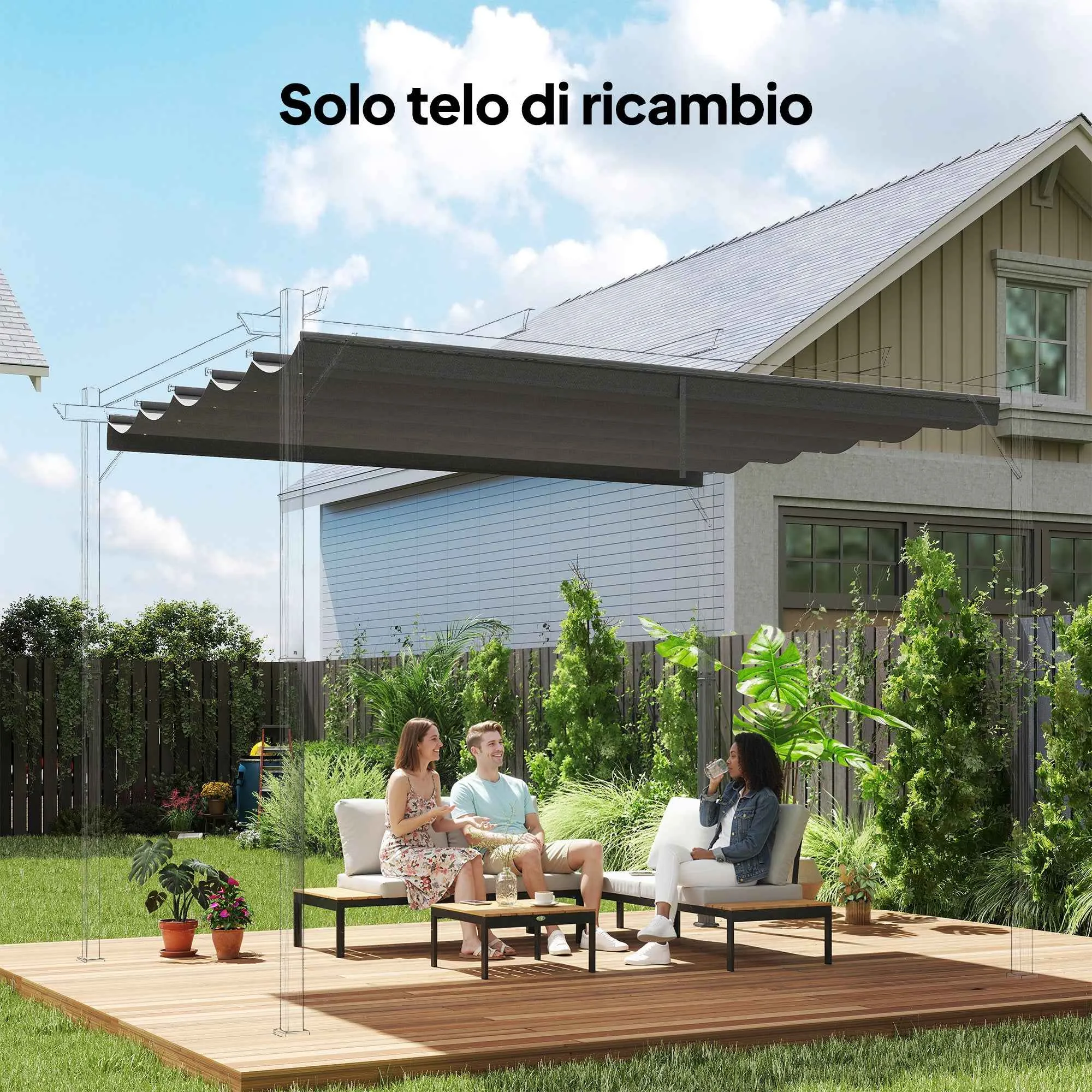 Outsunny Replacement Canopy for 4x3m Gazebo with 10 Drainage Holes, Light Grey - Image 2