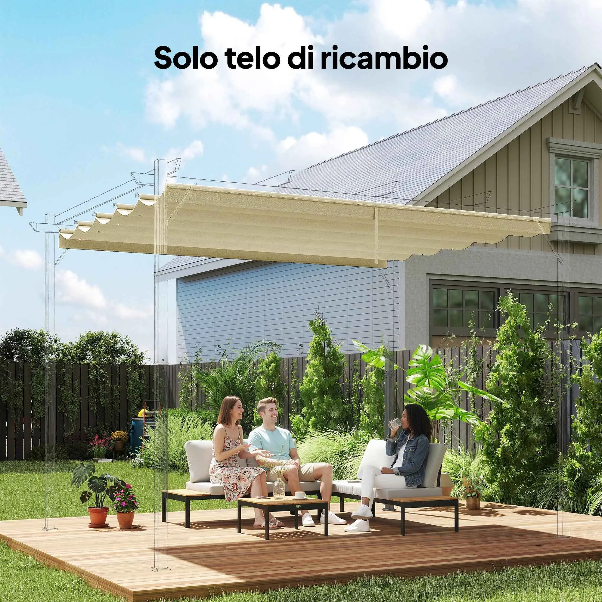 Outsunny Replacement Canopy for 3x4m Garden Gazebo Pergola in Polyester, Cream - Image 2