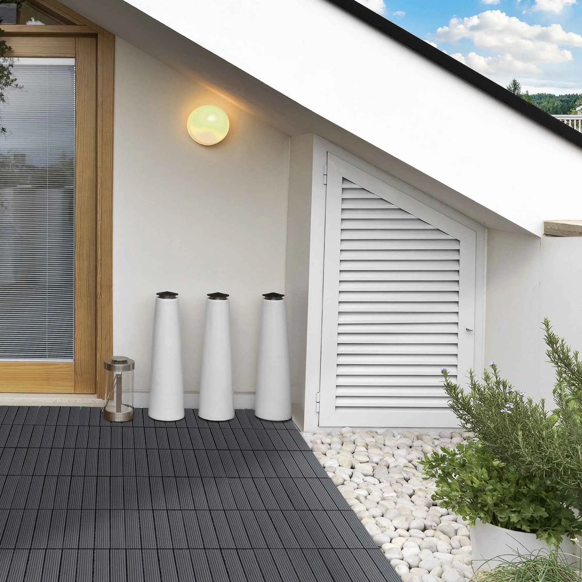 Outsunny Set of 11 Non-Slip Interlocking Outdoor Tiles in Recycled HDPE, 30x30x2.2 cm, Grey - Image 2