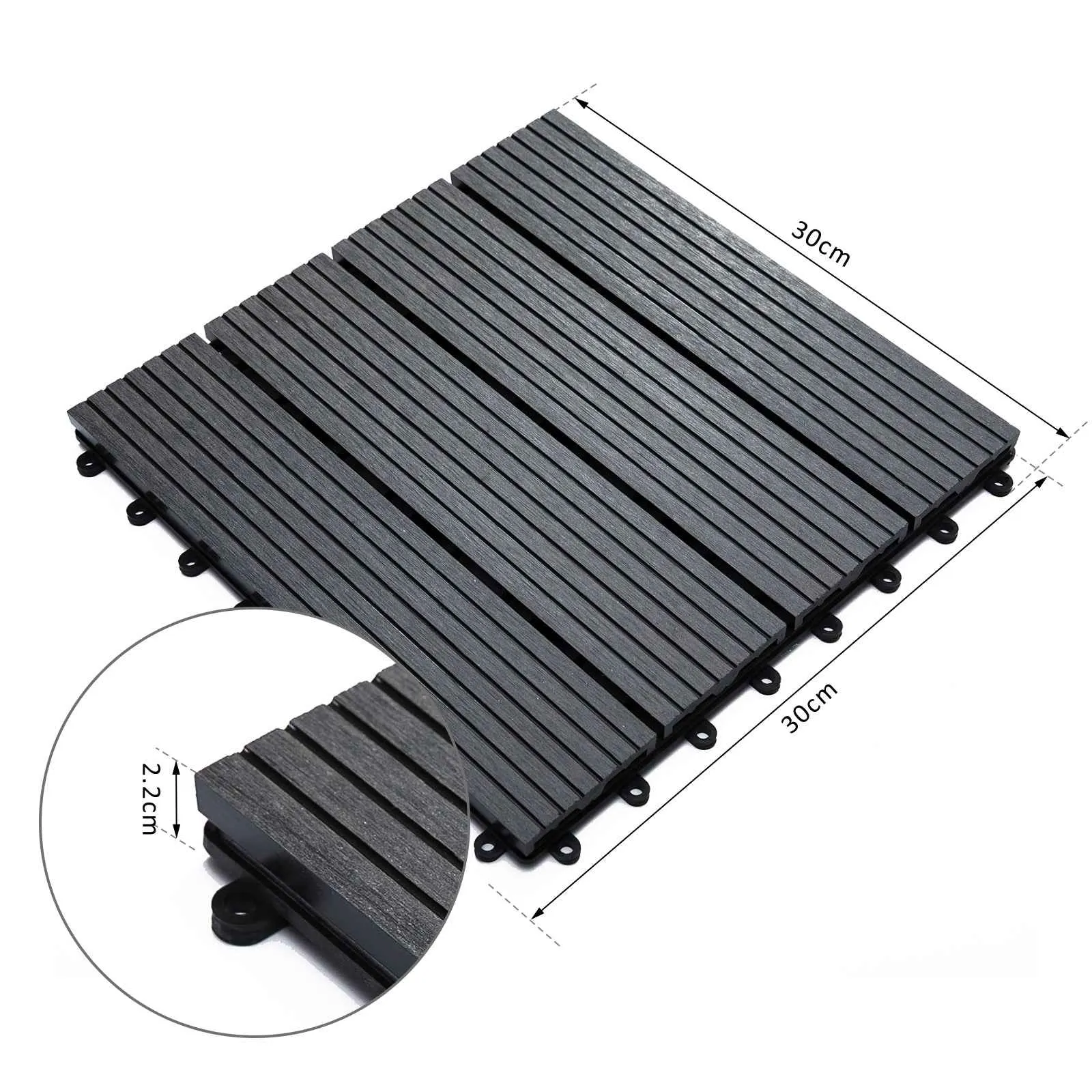 Outsunny Set of 11 Non-Slip Interlocking Outdoor Tiles in Recycled HDPE, 30x30x2.2 cm, Grey - Image 3