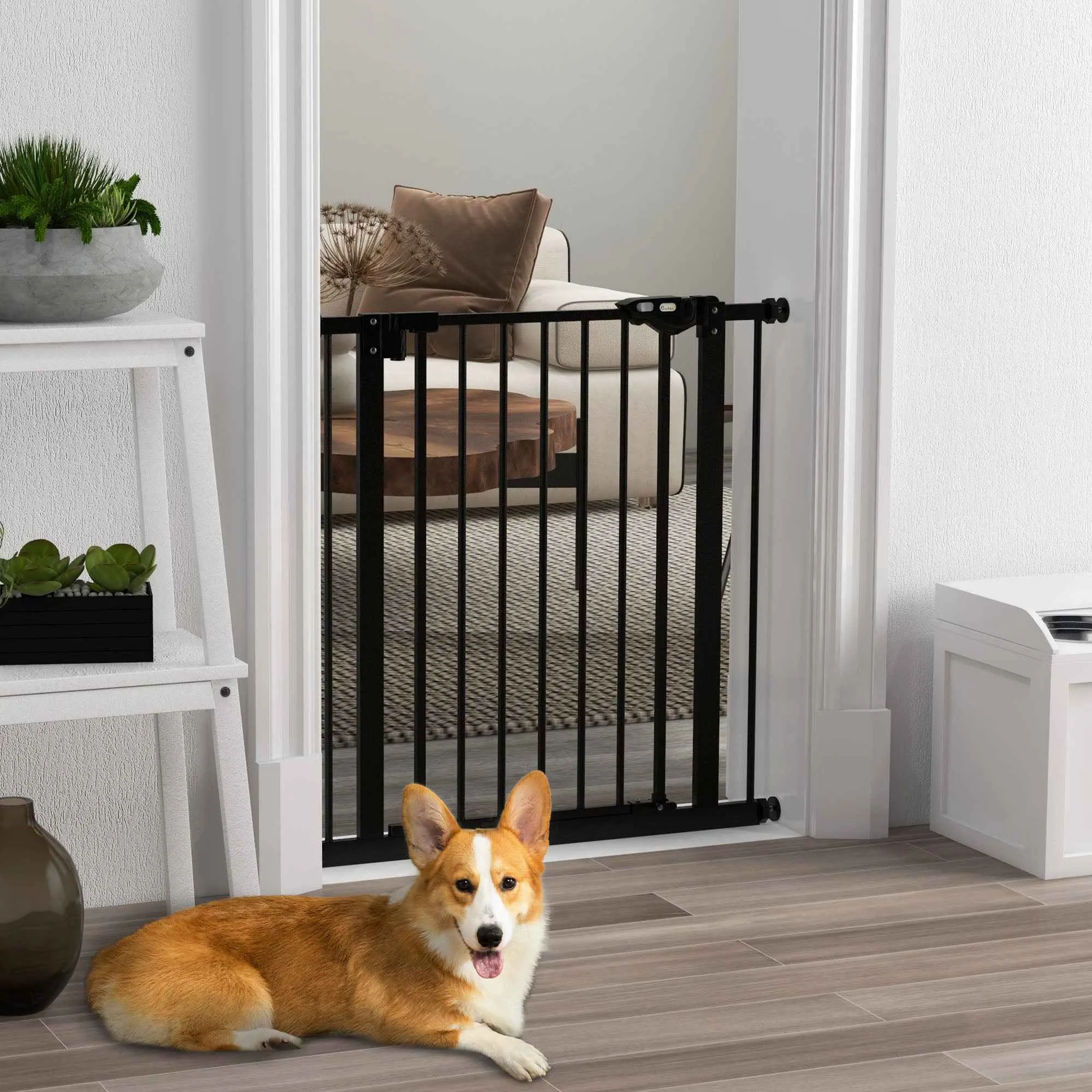 PawHut Self-Closing Dog and Pet Gate for Stairs and Doorways, 68 x 77 cm, Black - Image 2