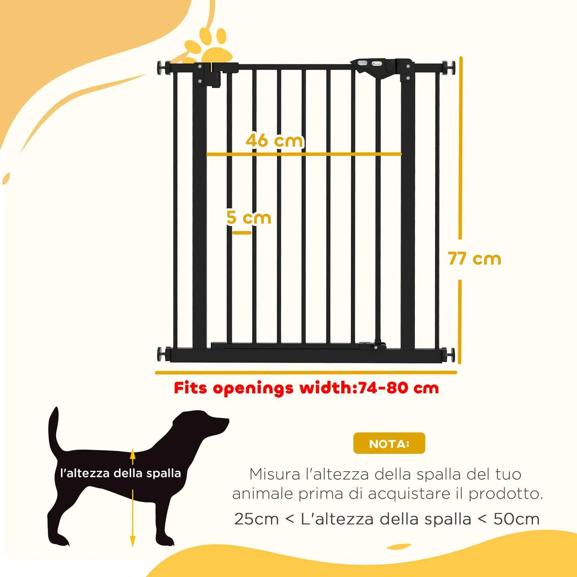 PawHut Self-Closing Dog and Pet Gate for Stairs and Doorways, 68 x 77 cm, Black - Image 3