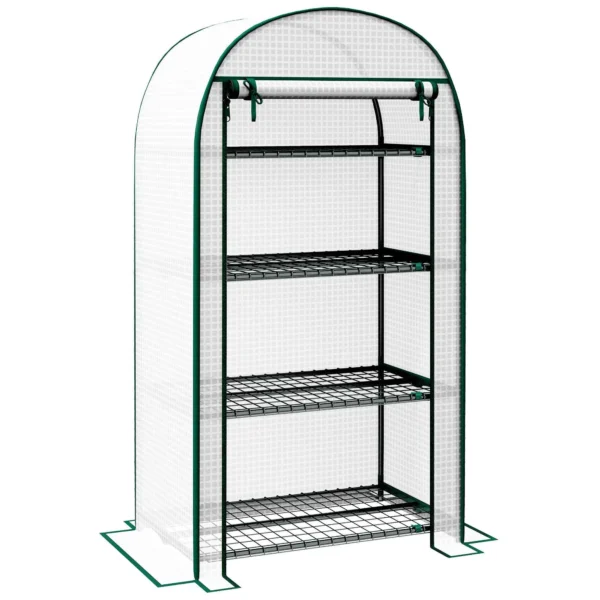 Outsunny Vertical Garden Greenhouse with 4 Metal Shelves and PE Cover, 80x50x160 cm, White
