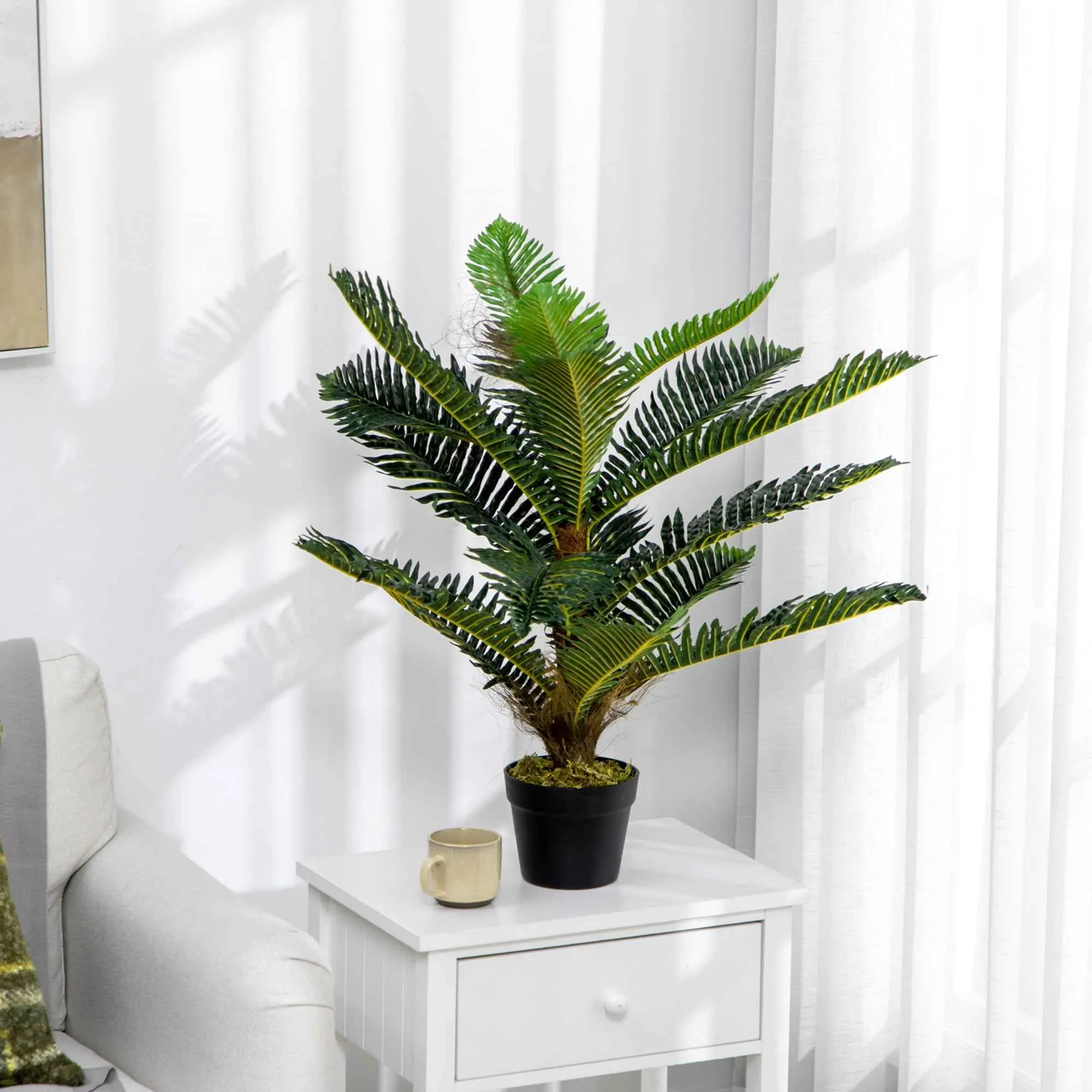 HOMCOM Artificial Palm Tree with 18 Leaves and Pot Included for Indoors, Height 85 cm, Green - Image 2