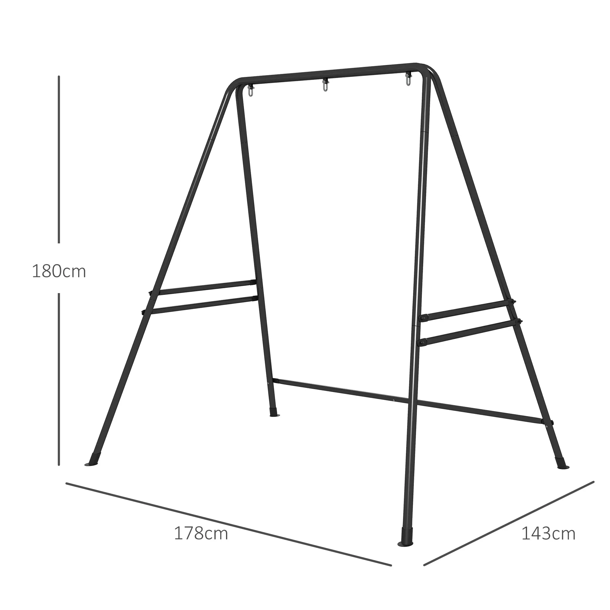 Outsunny Steel Hammock and Egg Chair Stand with A-Shaped Legs and Single and Double Hooks, 178 x 143 x 180 cm, Black - Image 3