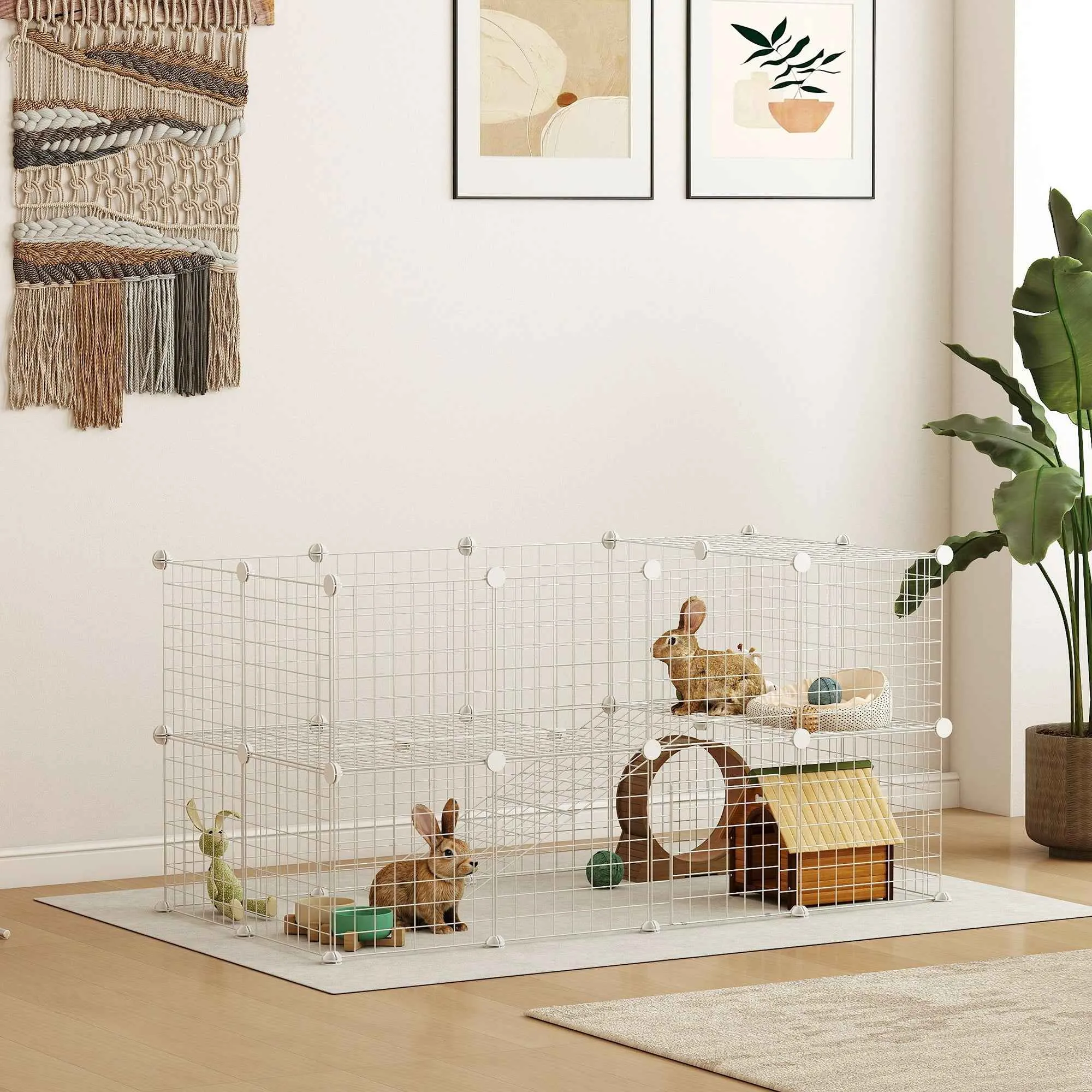 PawHut 36-Panel Modular Metal Pet Playpen with Door for Small Pets, White - Image 2