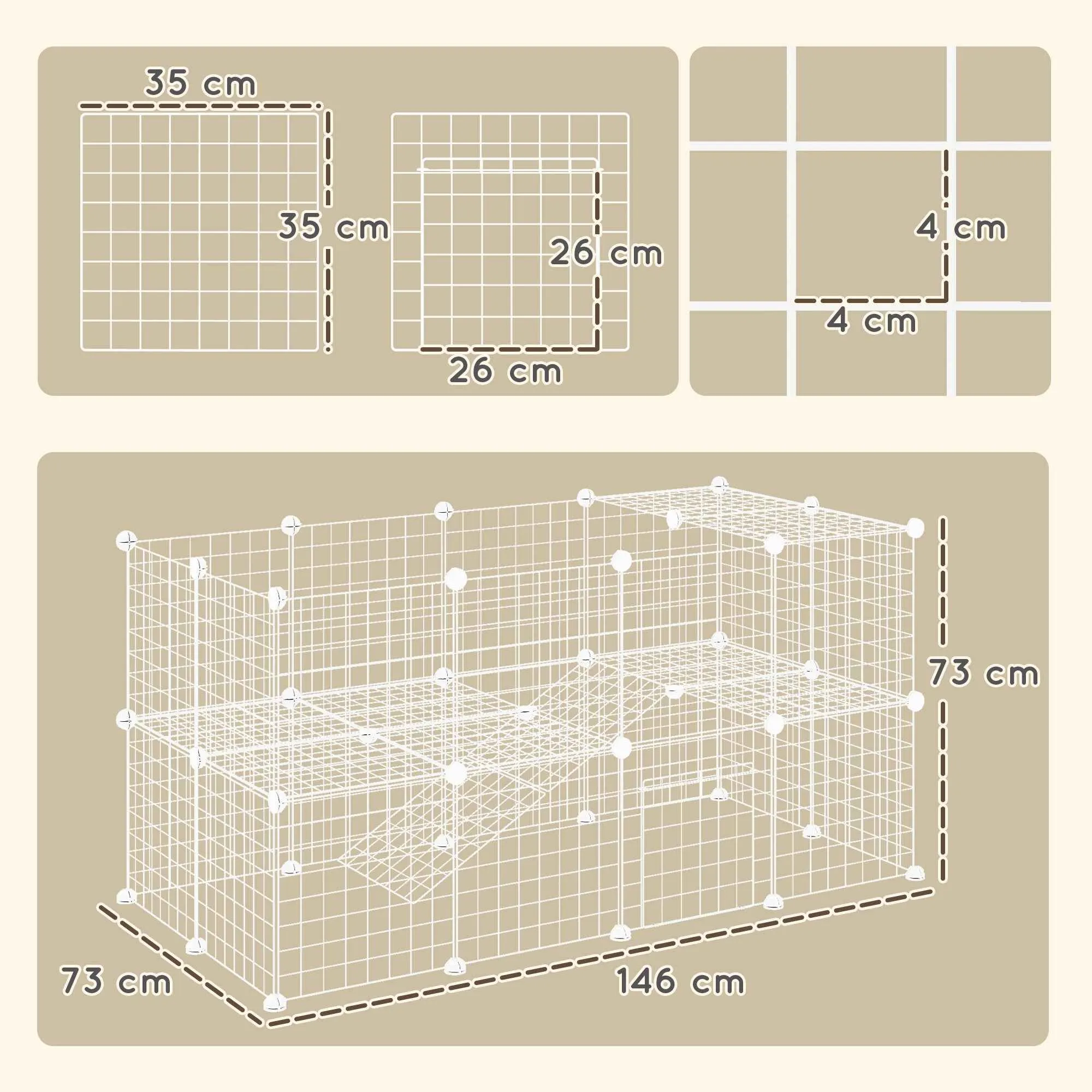 PawHut 36-Panel Modular Metal Pet Playpen with Door for Small Pets, White - Image 3