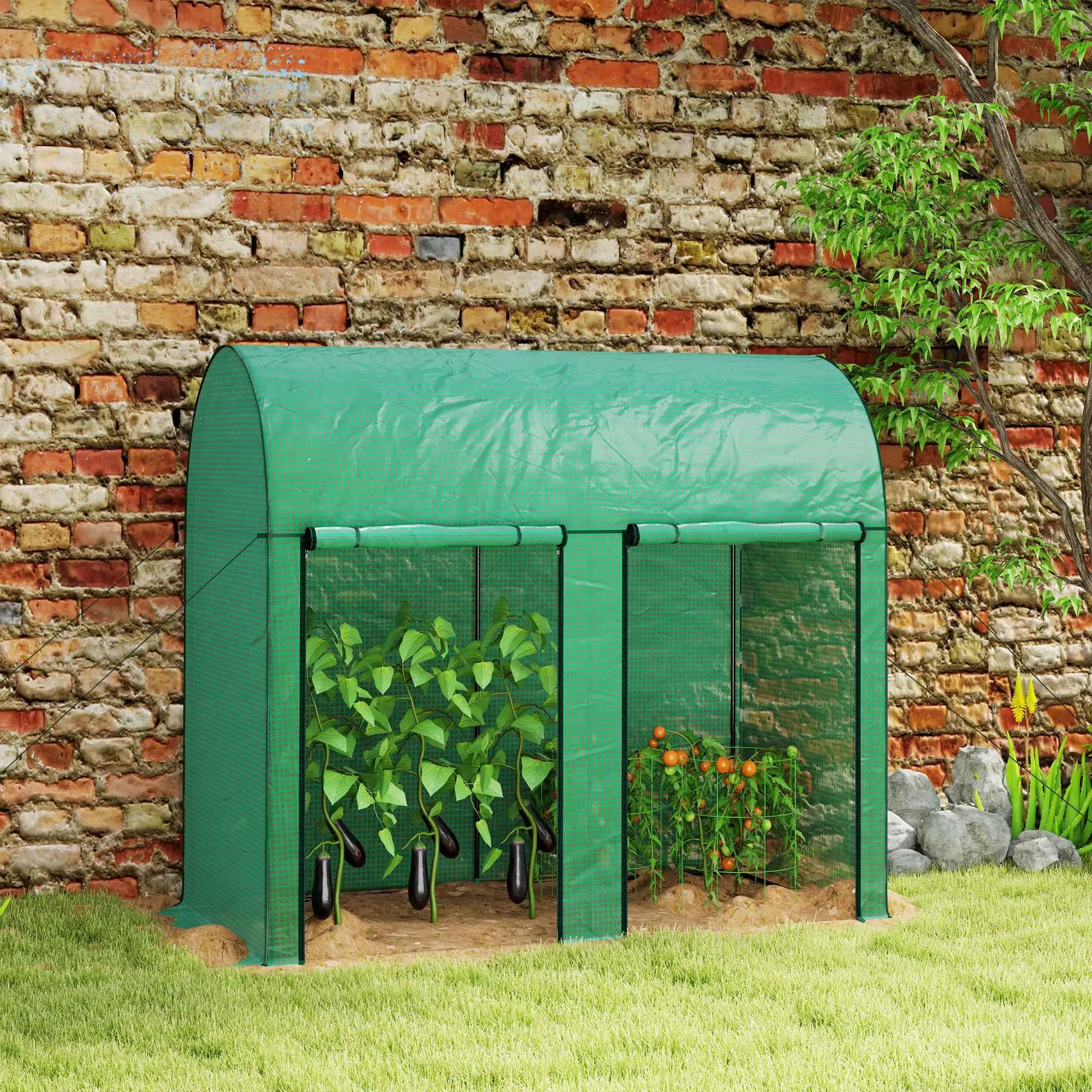 Outsunny 2m² Garden Greenhouse, 2 Roll-Up Doors, 140g/m² Anti-UV PE Cover, 2x1x1.78m, Green - Image 2