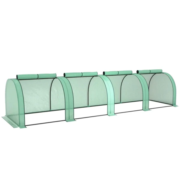 Outsunny Waterproof Anti-UV Steel and Plastic Tunnel Greenhouse with 4 Doors, 395x100x80 cm, Green
