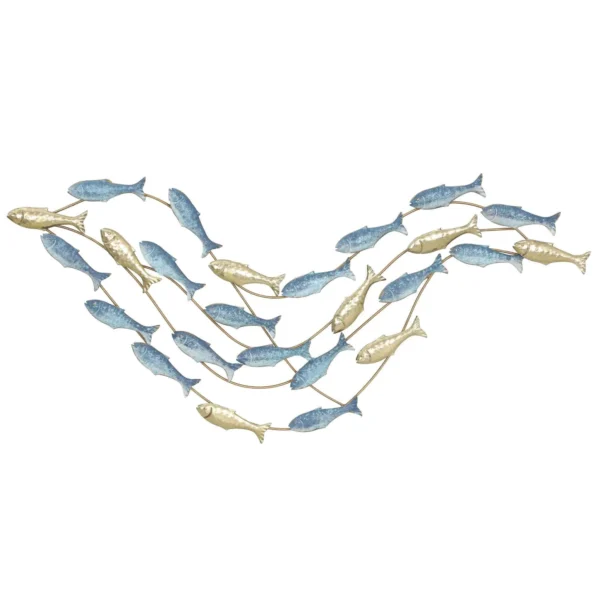 HOMCOM Metal Fish Wall Art with Screws Included, 99.7 x 3.8 x 50.2 cm, Gold and Blue