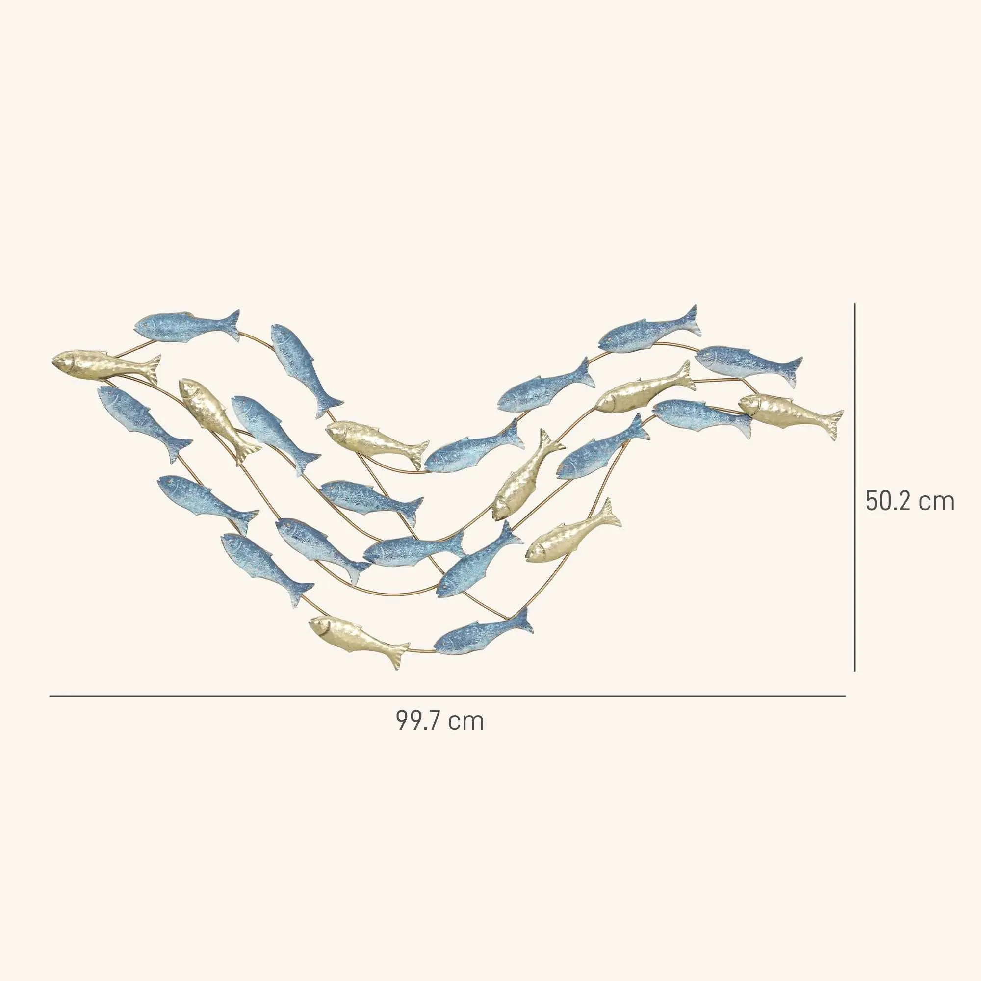 HOMCOM Metal Fish Wall Art with Screws Included, 99.7 x 3.8 x 50.2 cm, Gold and Blue - Image 3