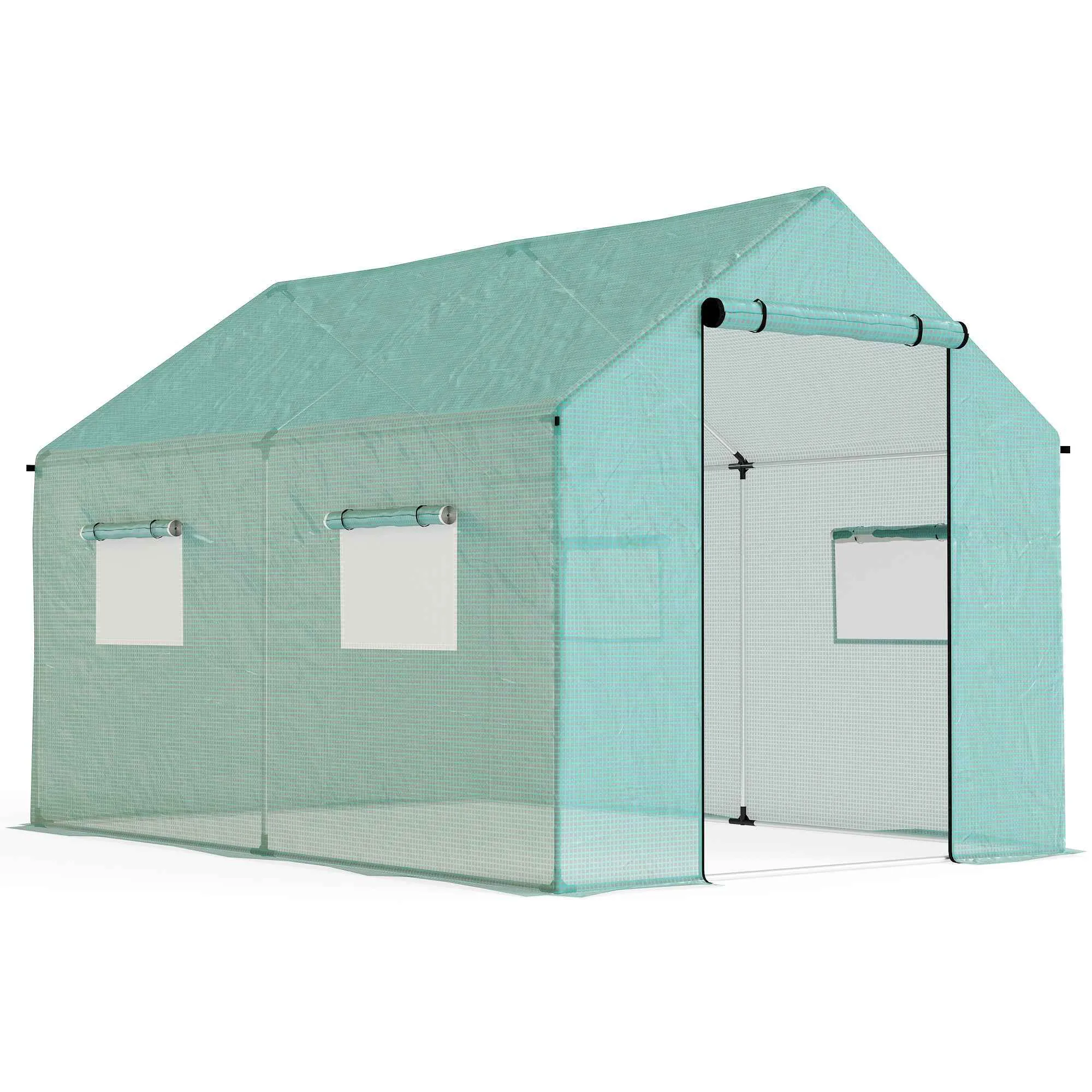 Outsunny 2x3x2 m Tunnel Greenhouse with Roller Doors and Windows and Pointed Roof, in Steel and PE, Green
