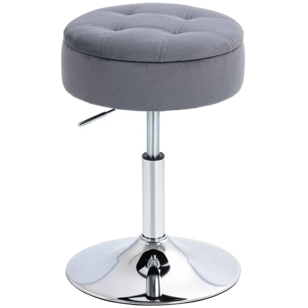 HOMCOM Height-Adjustable Bar Stool with Storage Compartment, Padded Swivel Seat without Backrest, Grey