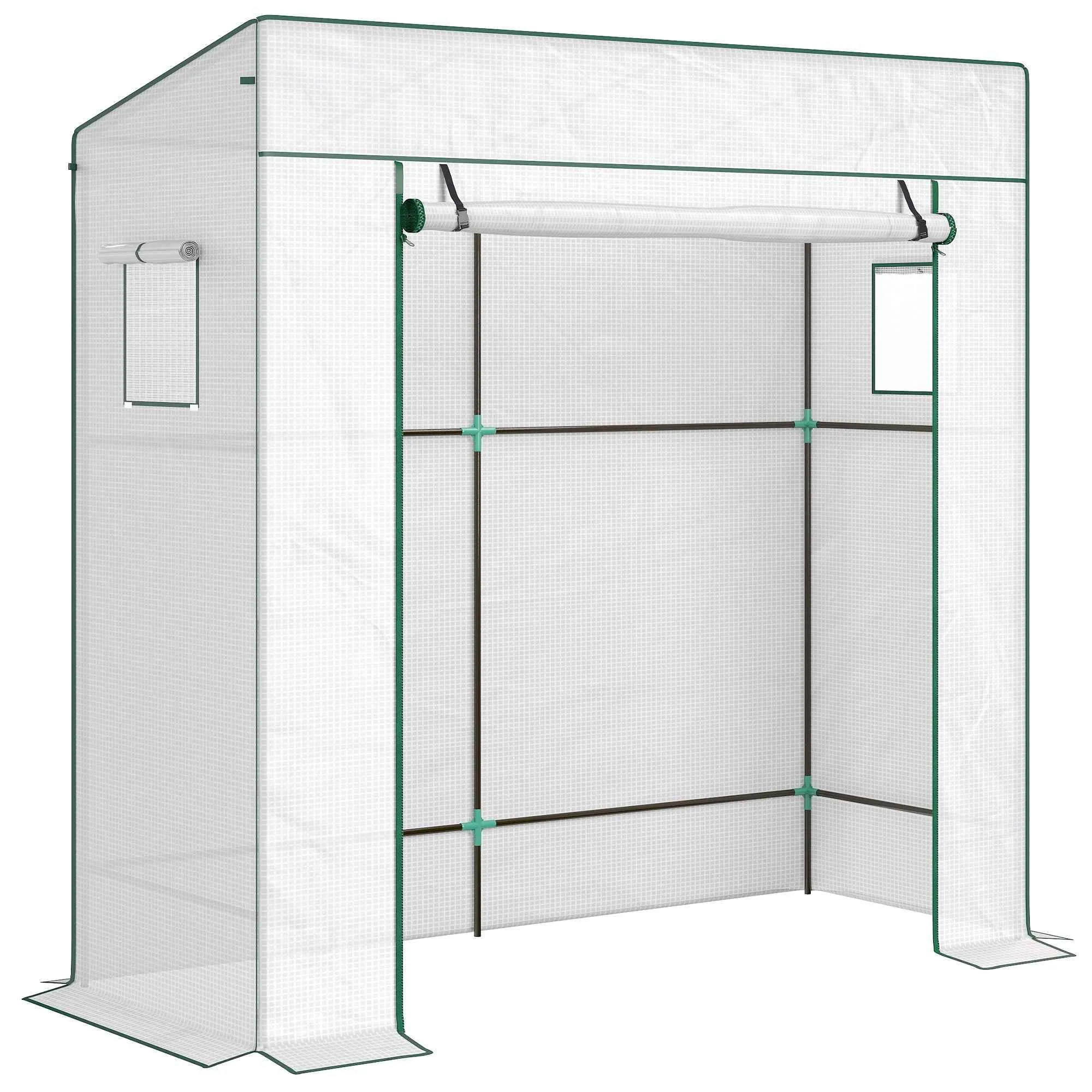 Outsunny Greenhouse for Plants with 2 Side Mesh Windows and Roller Door, in PE and Steel, 196x77x197 cm, White