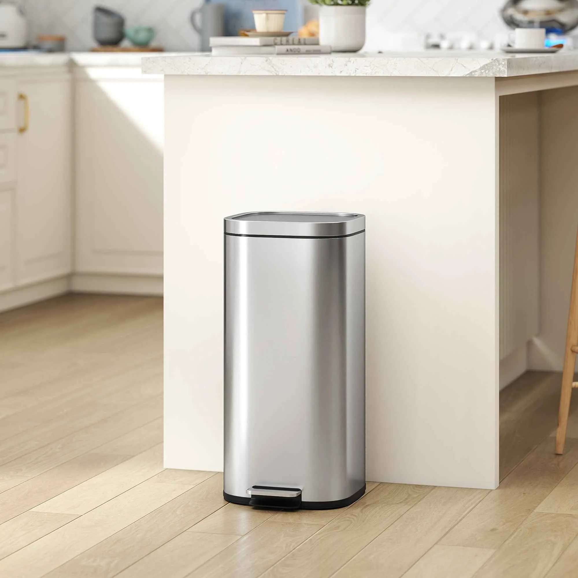 HOMCOM 30L Pedal Bin with Removable Bucket, Metal and PP, 29x36x59.5 cm, Silver - Image 2