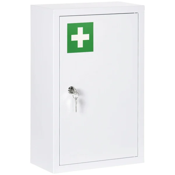 kleankin 3-Shelf Medicine Cabinet with Lock and 2 Keys, Steel, 30x14x46 cm, White