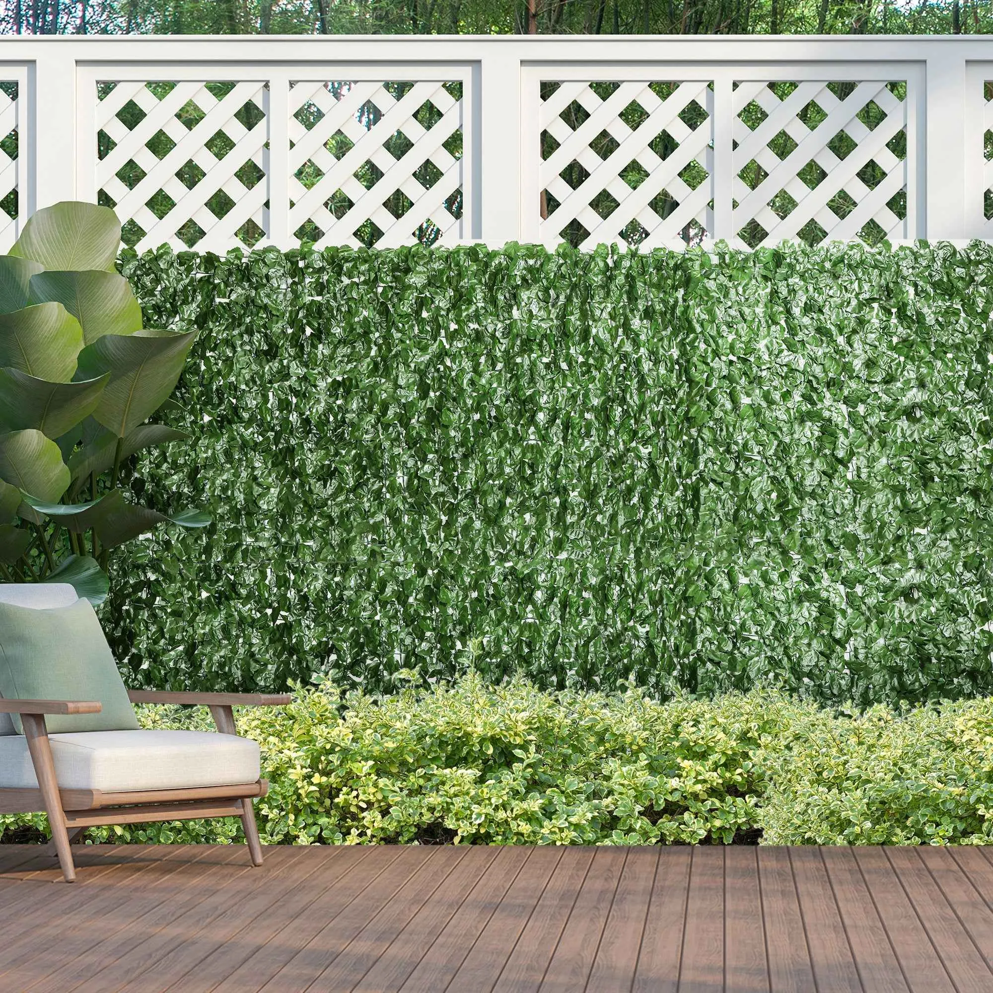 Outsunny PE Ivy Leaf Faux Hedge Roll for Balcony and Garden, 300x100 cm, Dark Green - Image 2