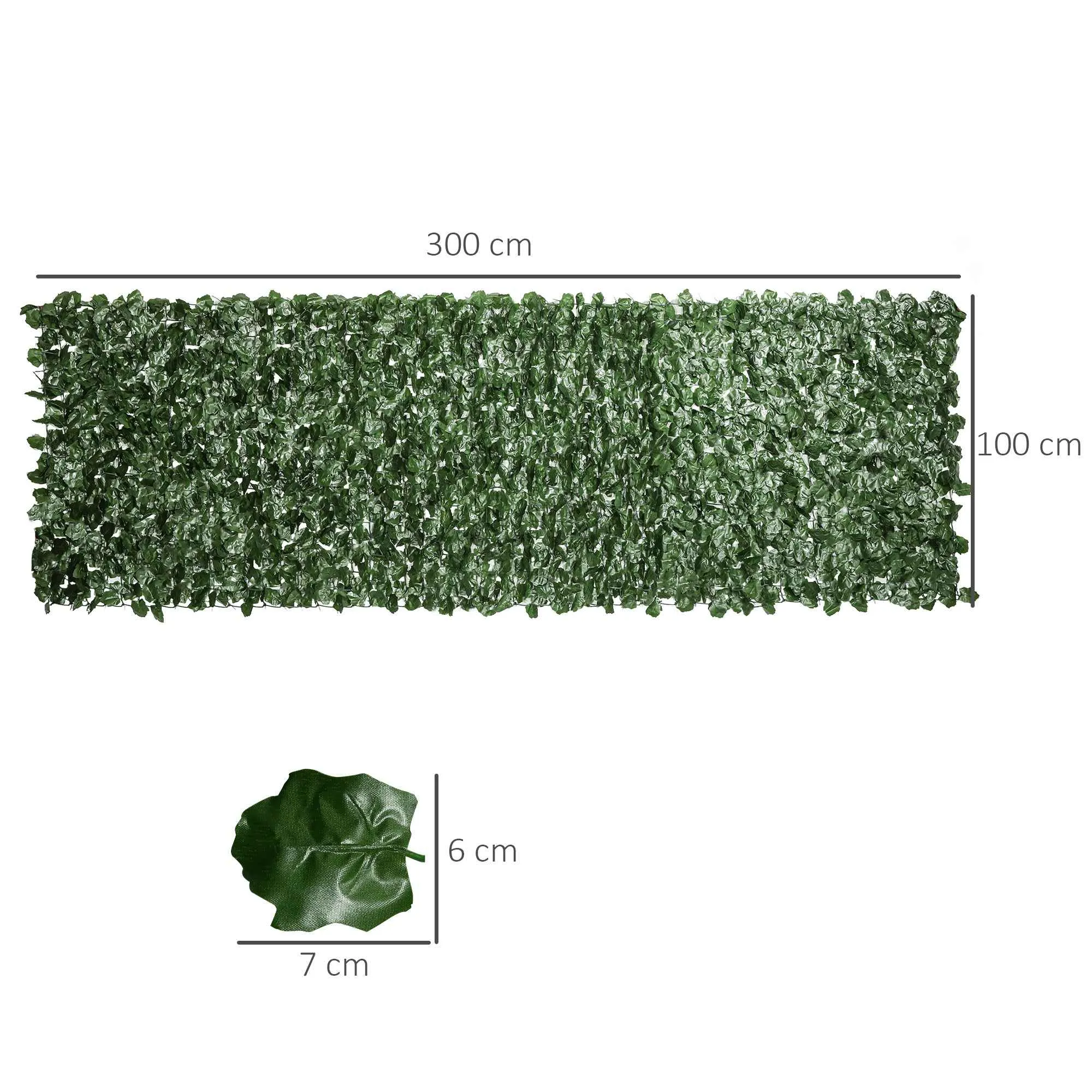Outsunny PE Ivy Leaf Faux Hedge Roll for Balcony and Garden, 300x100 cm, Dark Green - Image 3