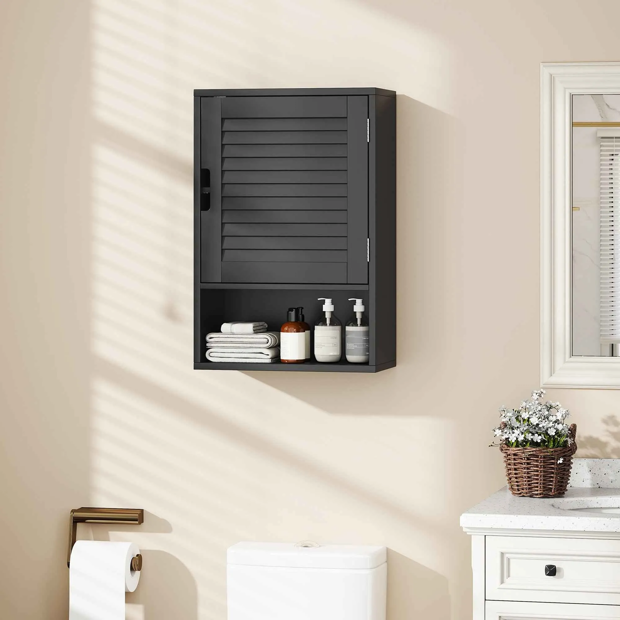 HOMCOM Wall-Mounted Bathroom Cabinet with Adjustable Shelf and Soft-Close Door, 40x20x60 cm, Black - Image 2