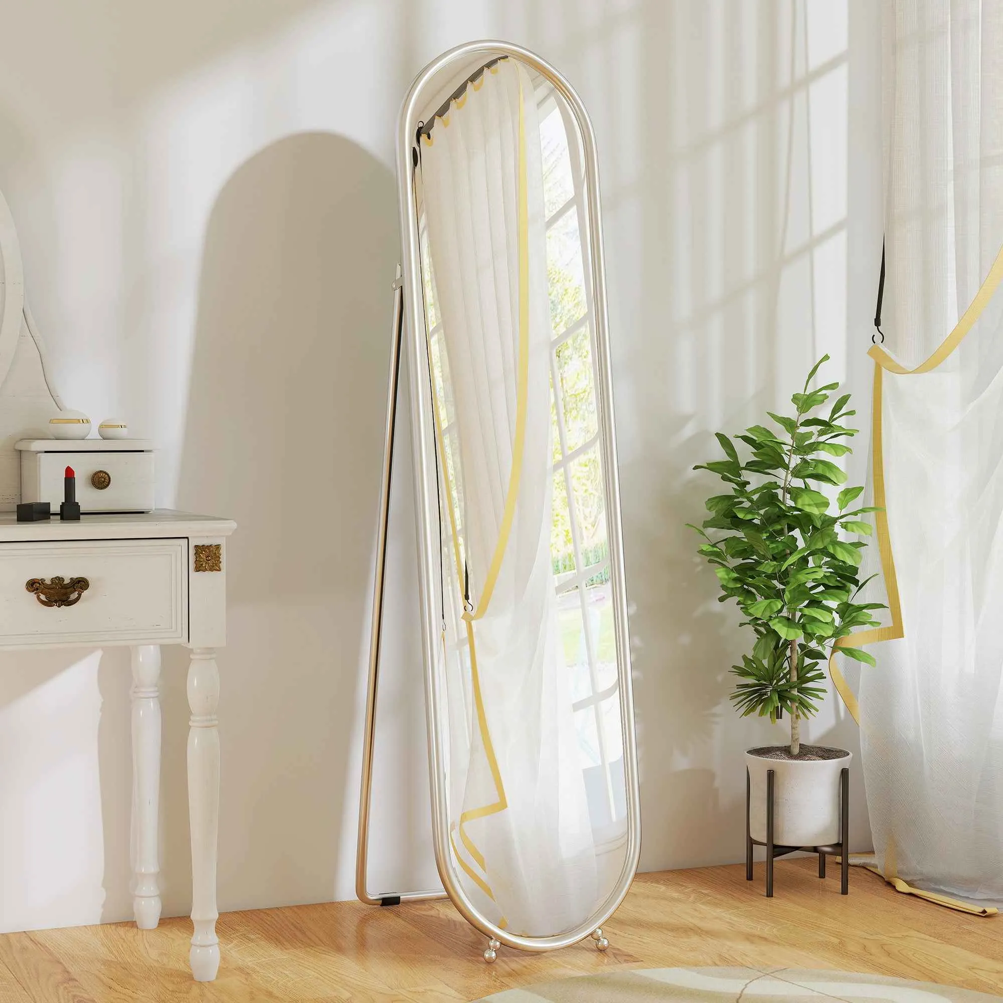 HOMCOM Full-Length Floor Mirror with Folding Stand, Glass and Metal, 40x4x160 cm, Silver - Image 2