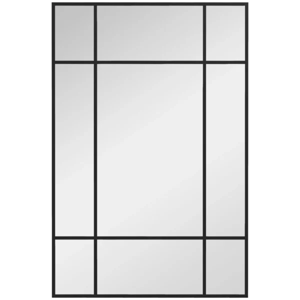HOMCOM Window Style Wall Mirror with Vertical and Horizontal Mounting, 90x60 cm, Black