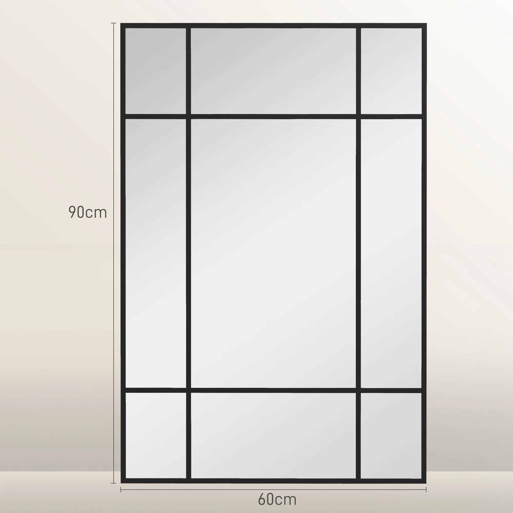HOMCOM Window Style Wall Mirror with Vertical and Horizontal Mounting, 90x60 cm, Black - Image 3
