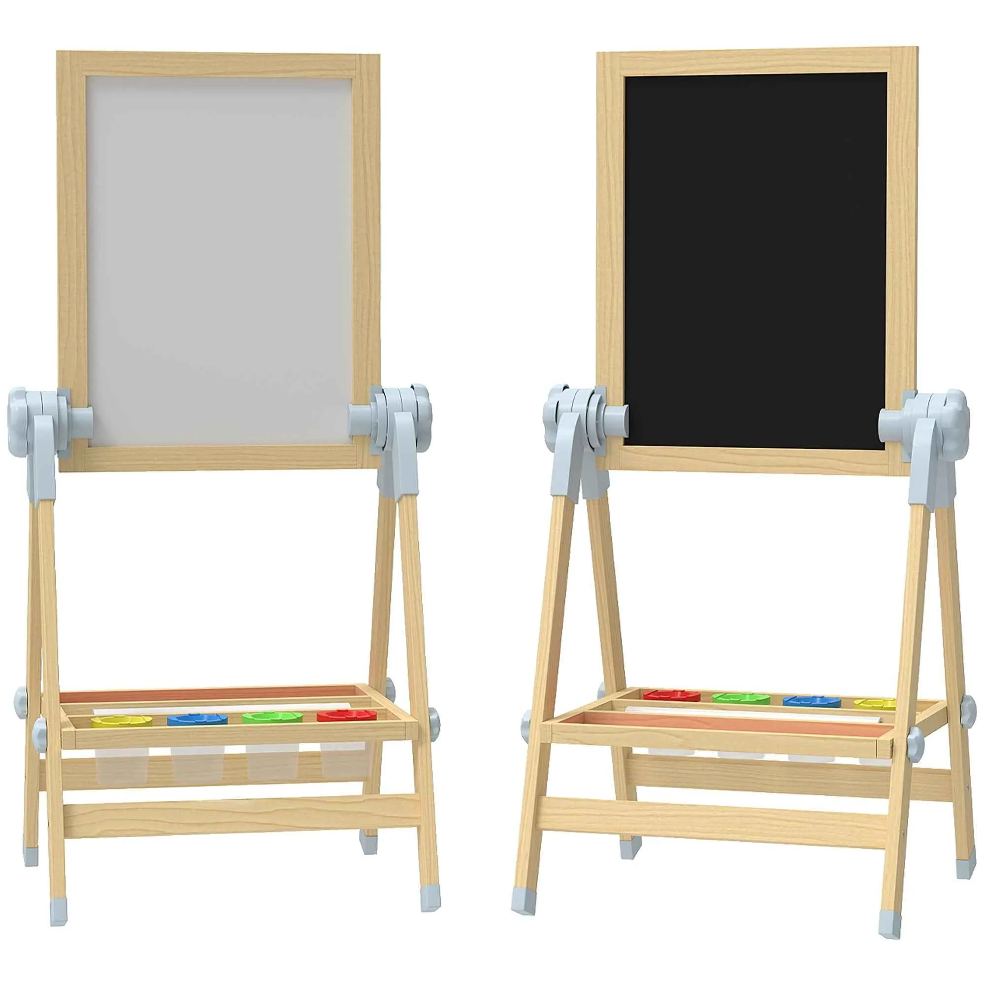 Children's Easel with Double Board for Chalk and Markers, Magnetic Whiteboard and Paper Roll, Wood