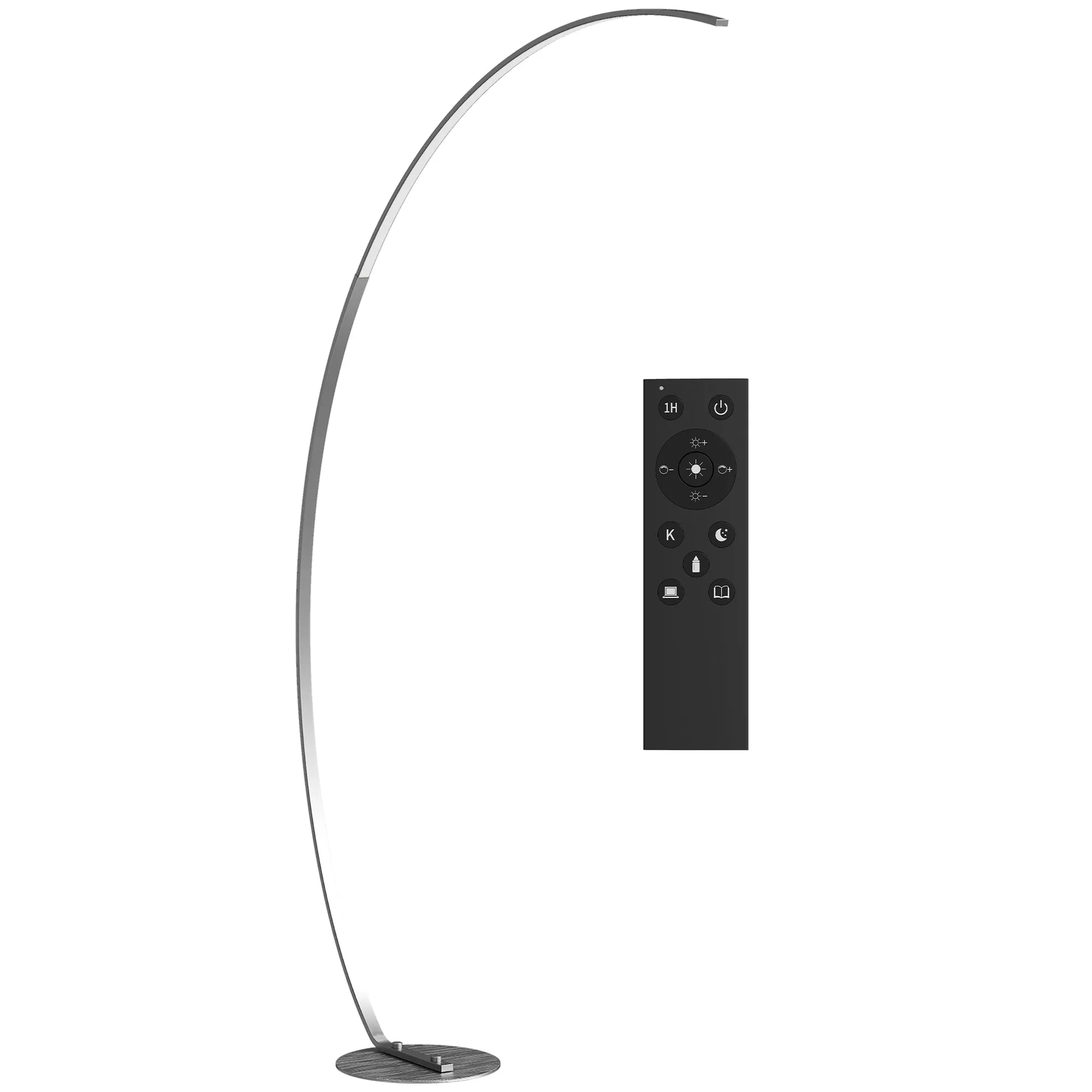HOMCOM 172cm Tall LED Arc Floor Lamp with Remote Control and Dimmable Dimming, Silver