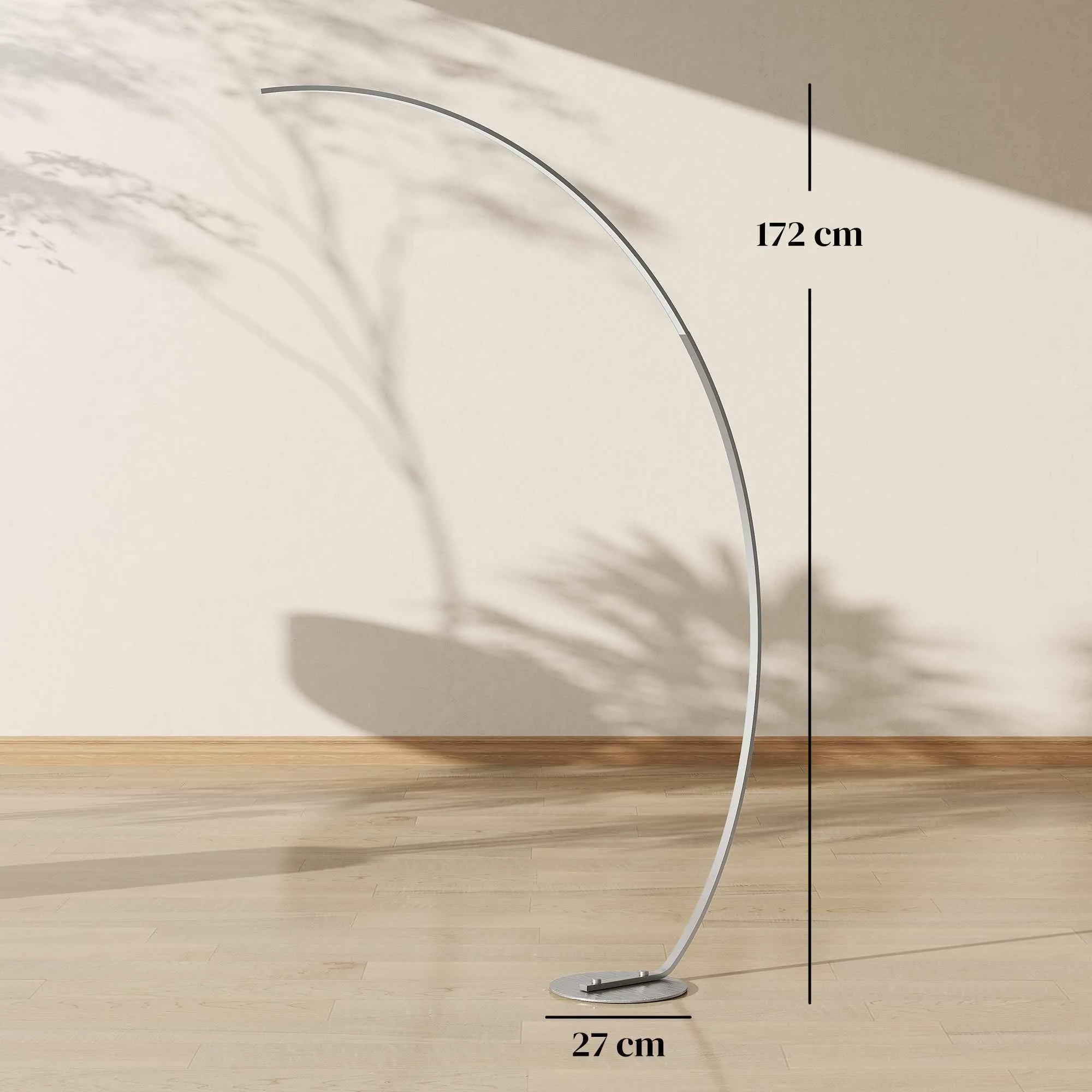HOMCOM 172cm Tall LED Arc Floor Lamp with Remote Control and Dimmable Dimming, Silver - Image 3