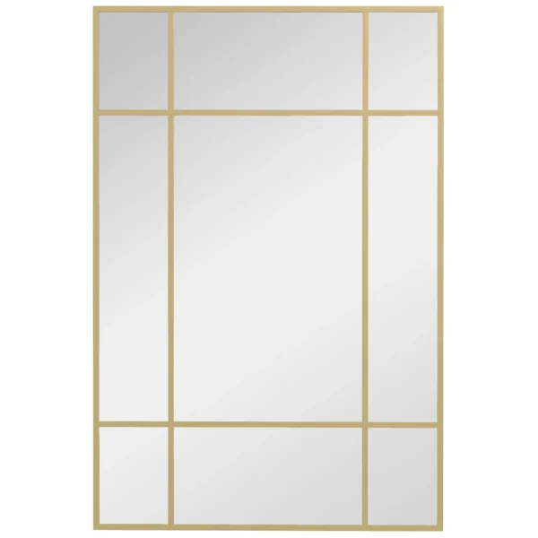 HOMCOM Window Style Wall Mirror with Vertical and Horizontal Mounting, 90x60 cm, Gold