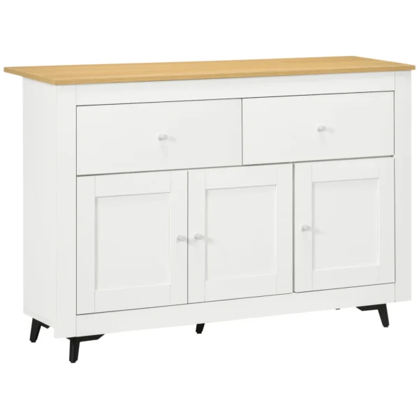 HOMCOM Wooden Buffet Sideboard with 2 Drawers and 2 Cabinets, 117x35x80 cm, White and Wood Color