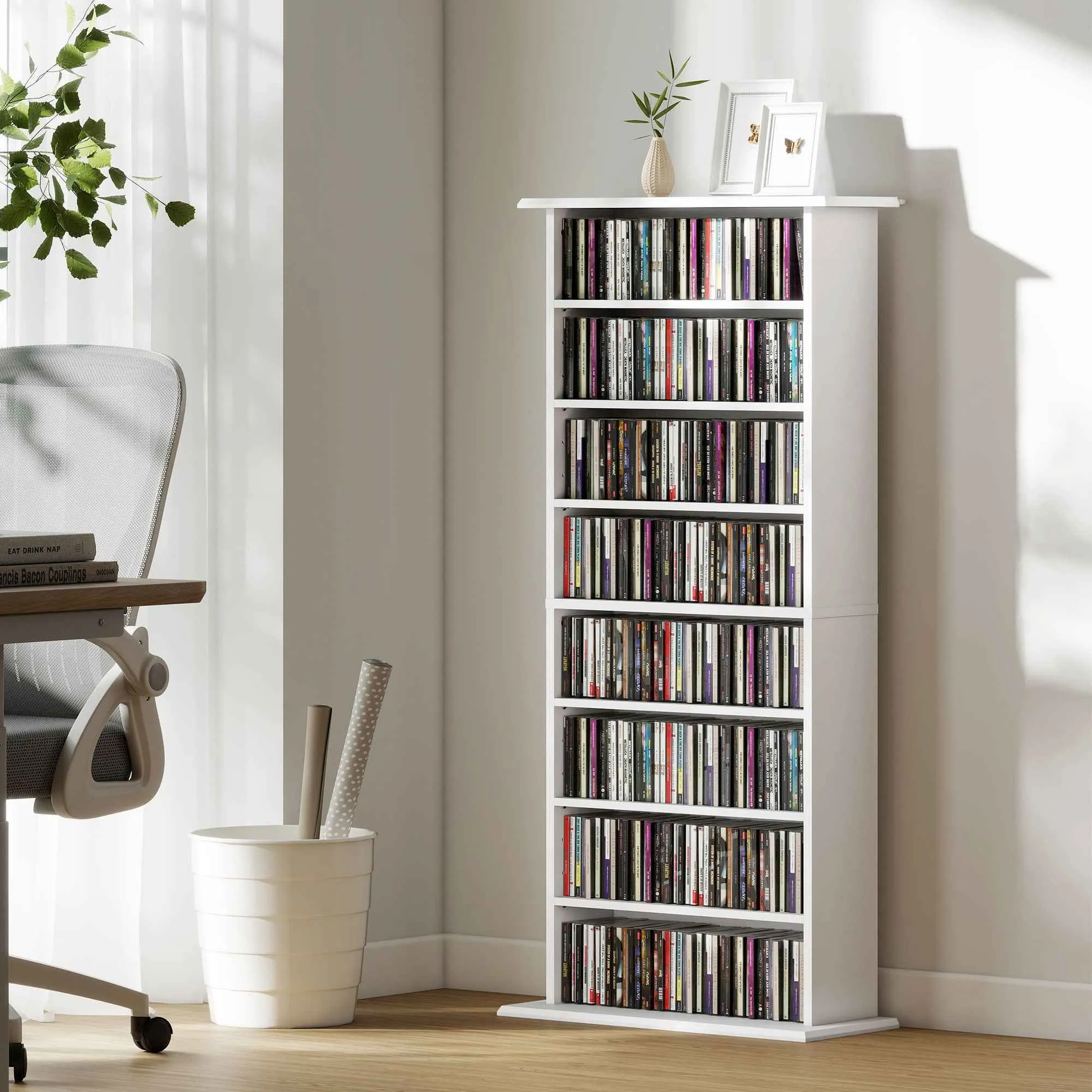 HOMCOM CD Storage Rack with 6 Adjustable Shelves, 360 CDs/185 DVDs Capacity, 58x24x124.5 cm, White - Image 2
