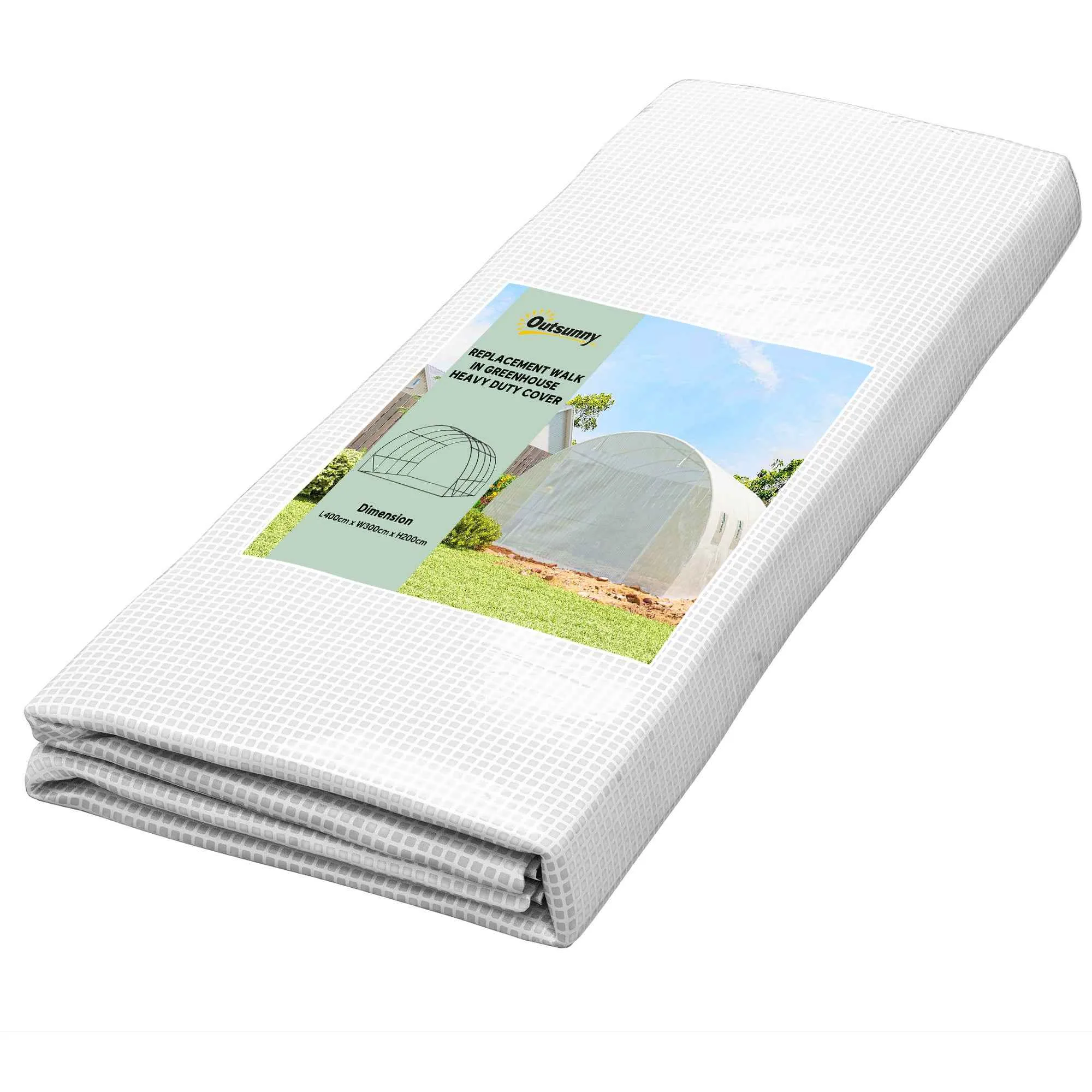 Outsunny PE Greenhouse Cover with 8 Windows, Roll-Up Door and Buried Edges, 4x3x2 m, White