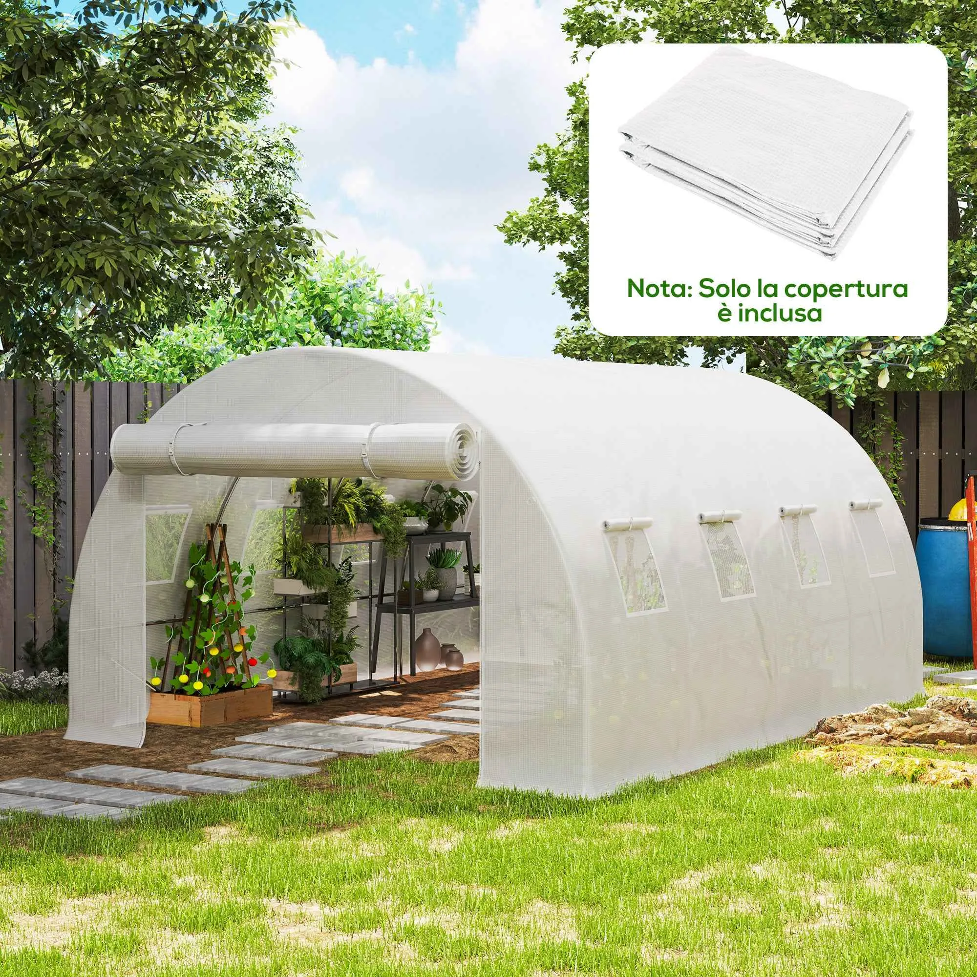 Outsunny PE Greenhouse Cover with 8 Windows, Roll-Up Door and Buried Edges, 4x3x2 m, White - Image 2
