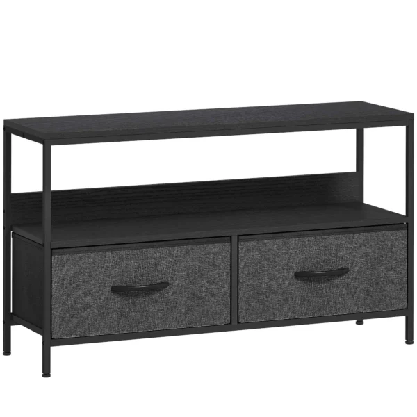 HOMCOM 47" TV Stand with Folding Fabric Drawers and Metal and MDF Shelf, 98x29x56 cm, Black