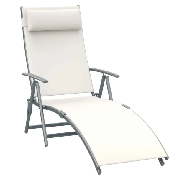 Outsunny Folding Garden Lounger with Cushion, 7-Reclining Backrest, 137x63.5x100.5cm, Beige