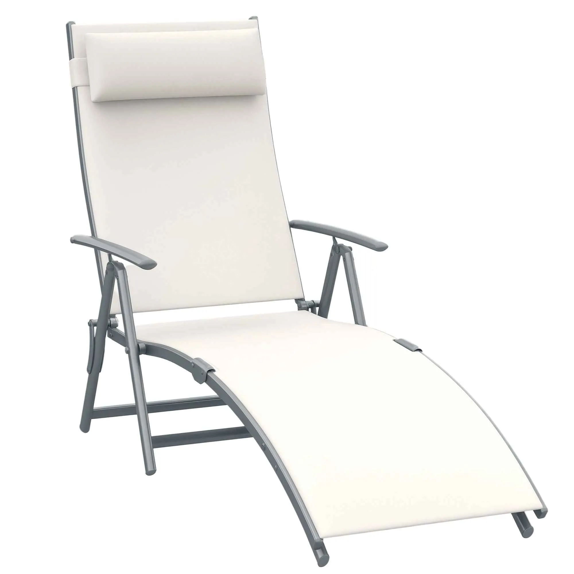 Outsunny Folding Garden Lounger with Cushion, 7-Reclining Backrest, 137x63.5x100.5cm, Beige