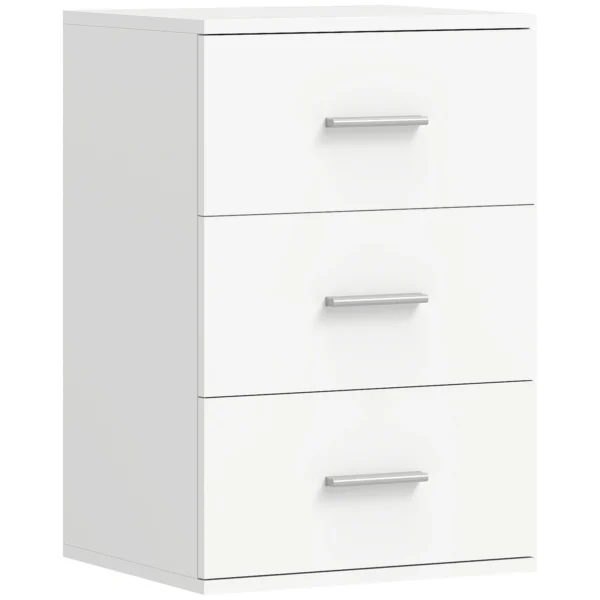 HOMCOM Modern and Multipurpose Bedside Table with 3 Drawers for Bedroom and Living Room, 40x35x60 cm, White