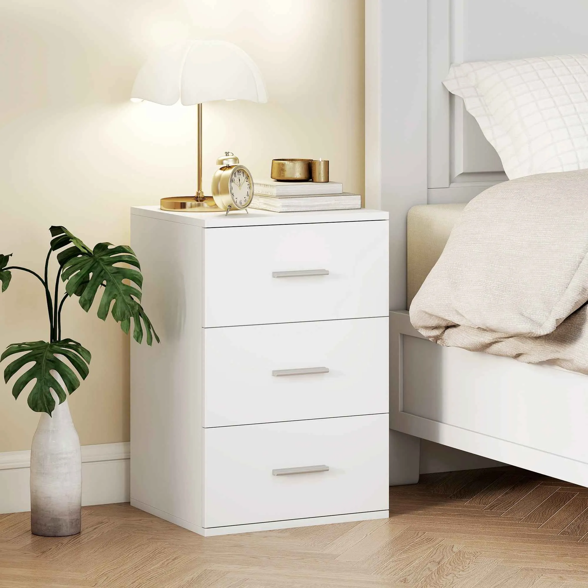HOMCOM Modern and Multipurpose Bedside Table with 3 Drawers for Bedroom and Living Room, 40x35x60 cm, White - Image 2