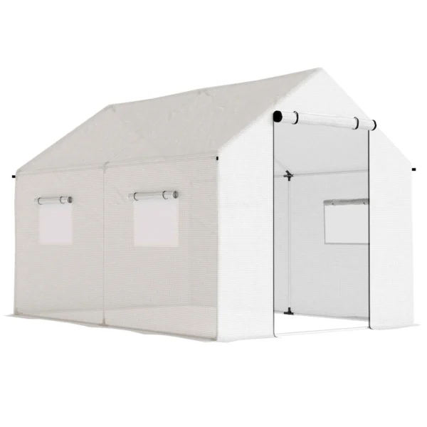 Outsunny 2x3x2 m Tunnel Greenhouse with Roller Doors and Windows and Pointed Roof, in Steel and PE, White